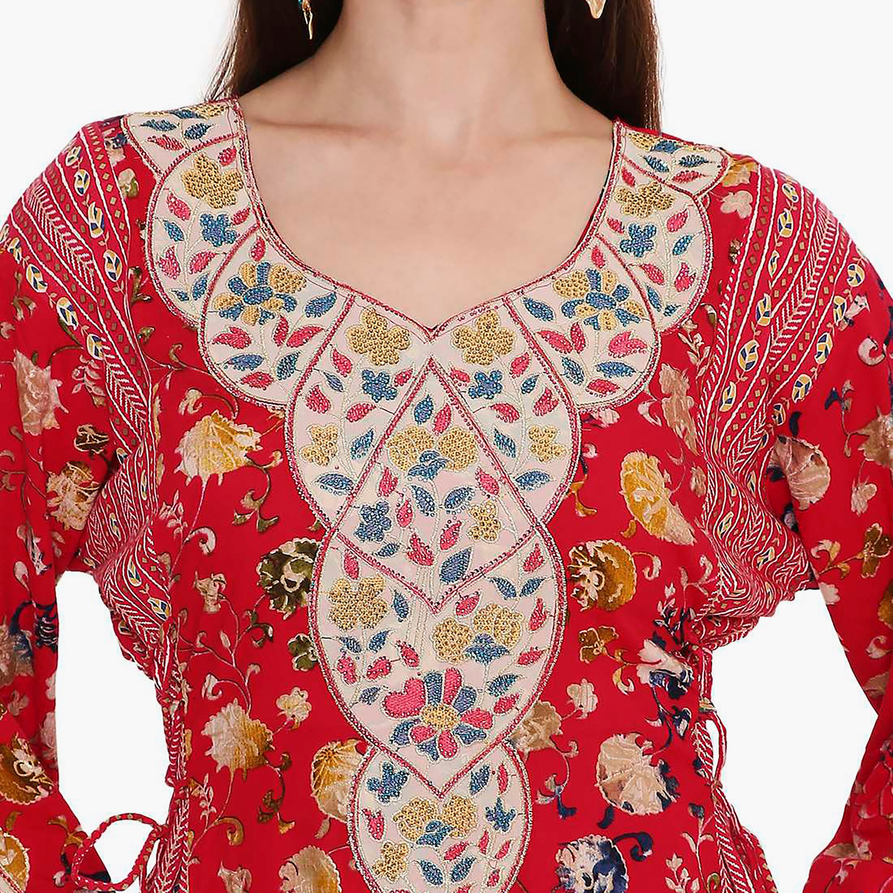 جلابية نسائية بطبعة زهور وتطريز من هانا اند سارة.-women-arabicclothing-jalabiyas-image-2