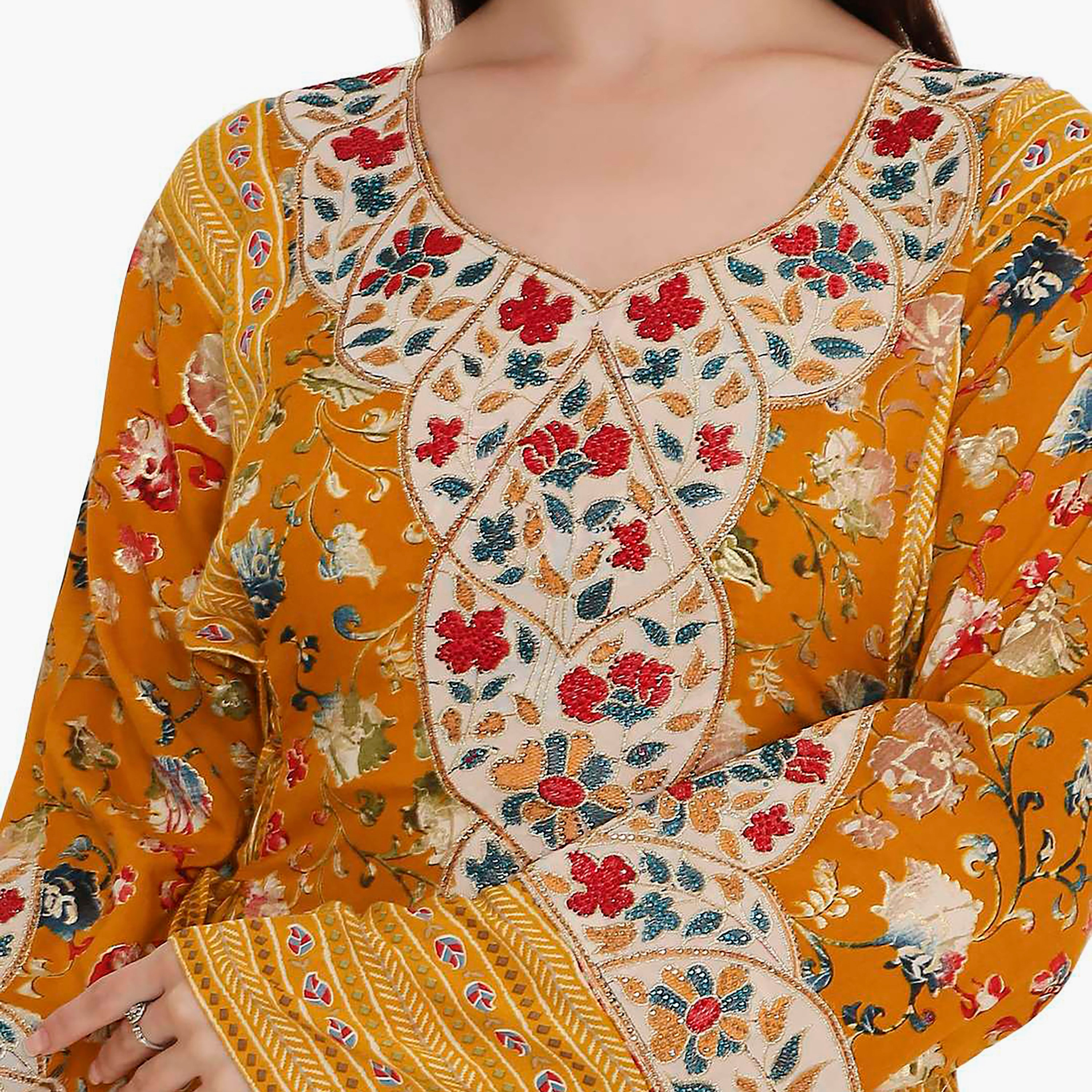 جلابية نسائية بطبعة زهور وتطريز من هانا اند سارة.-women-arabicclothing-jalabiyas-image-7