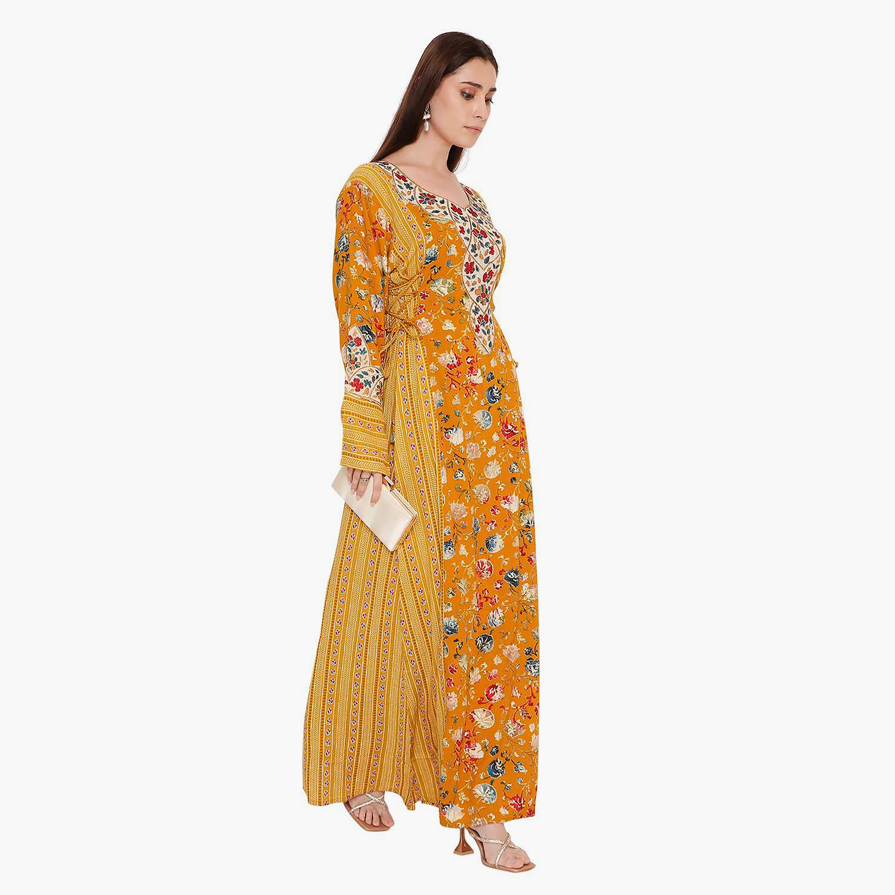 جلابية نسائية بطبعة زهور وتطريز من هانا اند سارة.-women-arabicclothing-jalabiyas-image-8