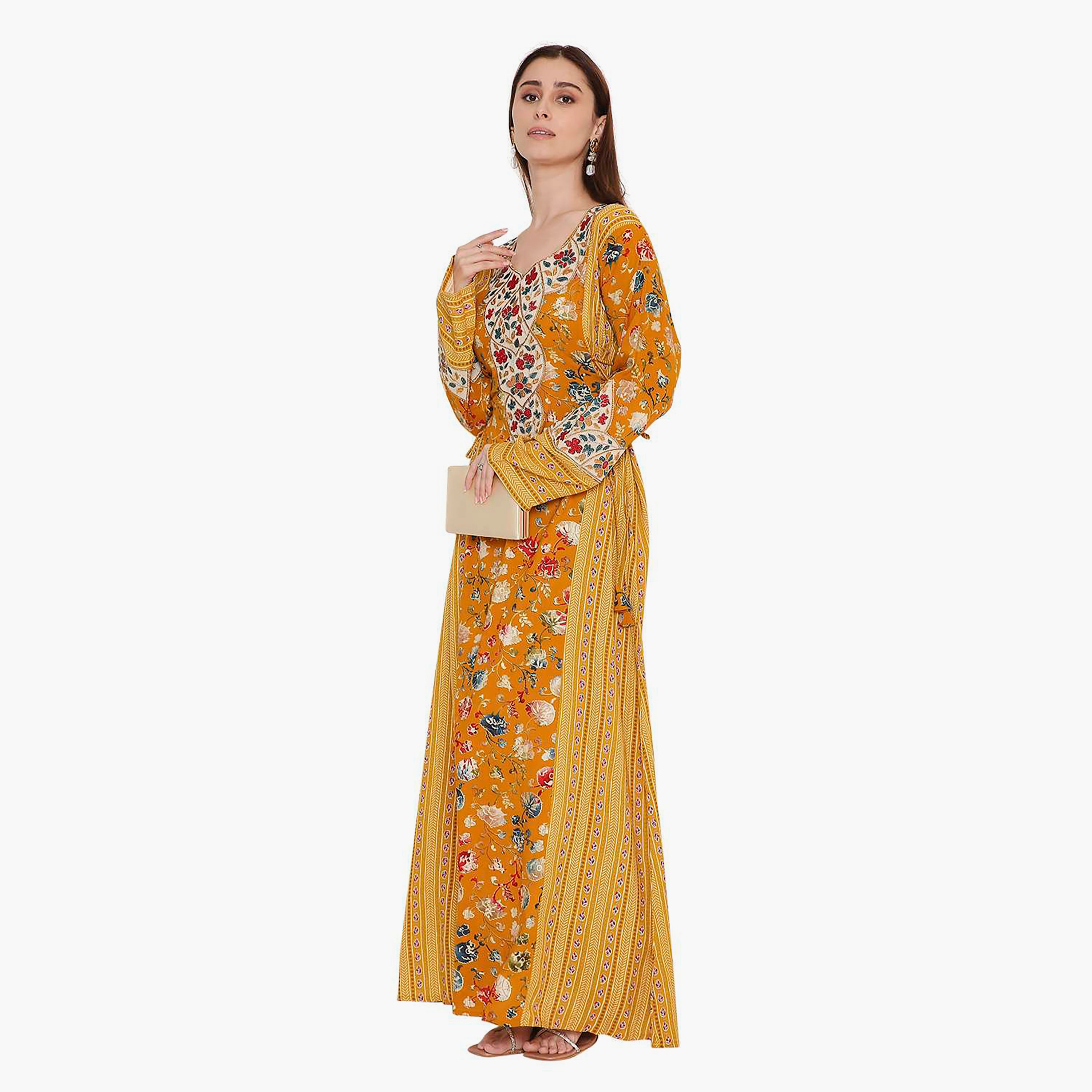 جلابية نسائية بطبعة زهور وتطريز من هانا اند سارة.-women-arabicclothing-jalabiyas-image-9