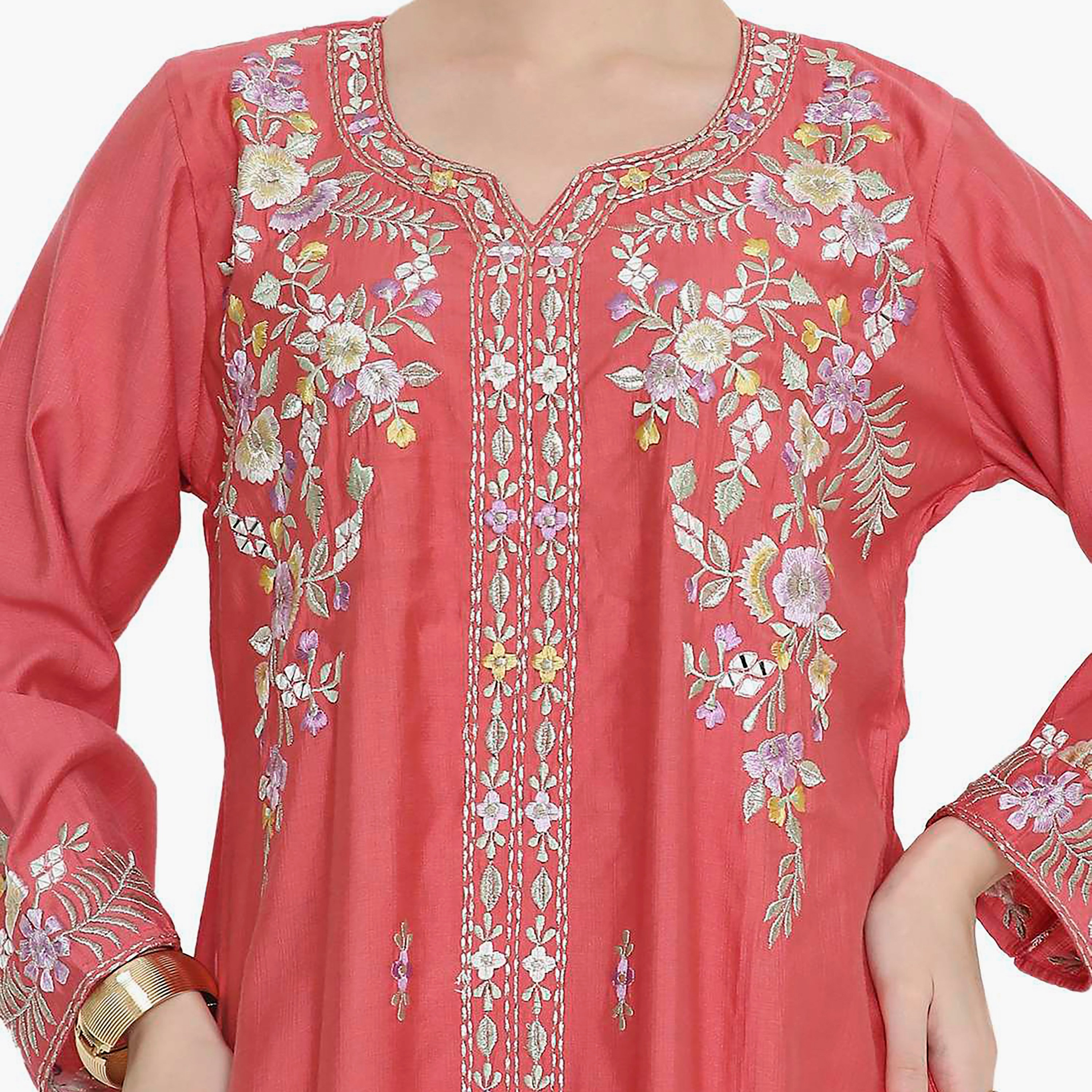 Hana & Sara Round Notch Neck Embroidered Women's Jalabiya-women-arabicclothing-jalabiyas-image-2