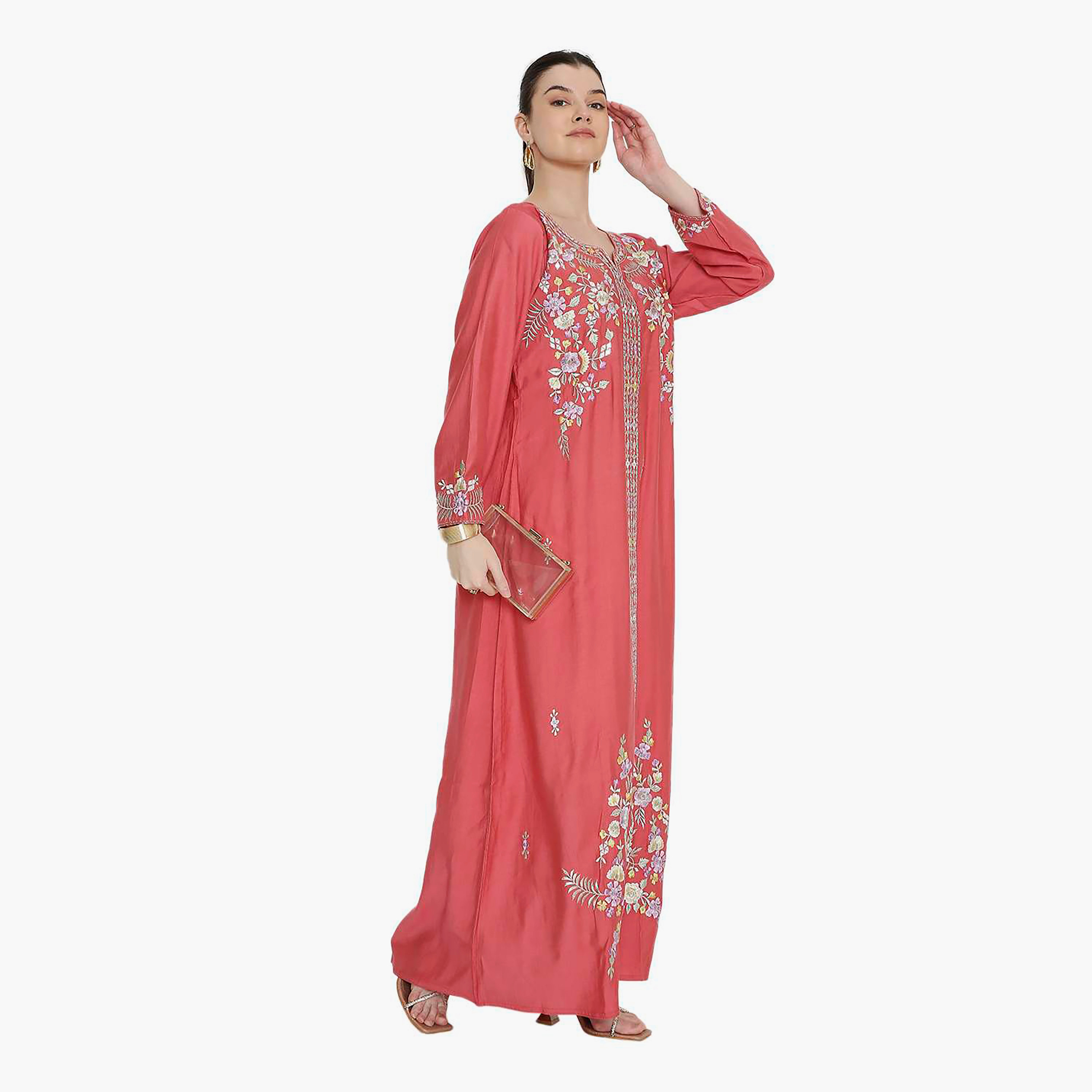 Hana & Sara Round Notch Neck Embroidered Women's Jalabiya-women-arabicclothing-jalabiyas-image-8