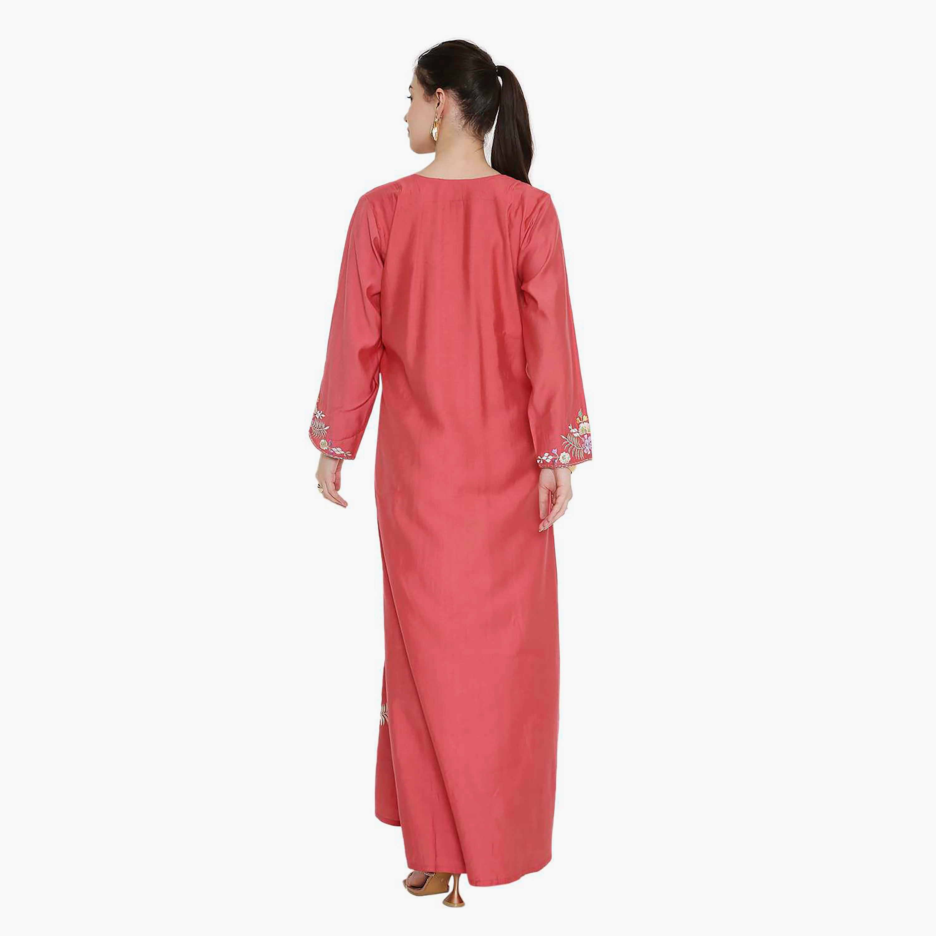 Hana & Sara Round Notch Neck Embroidered Women's Jalabiya-women-arabicclothing-jalabiyas-image-5