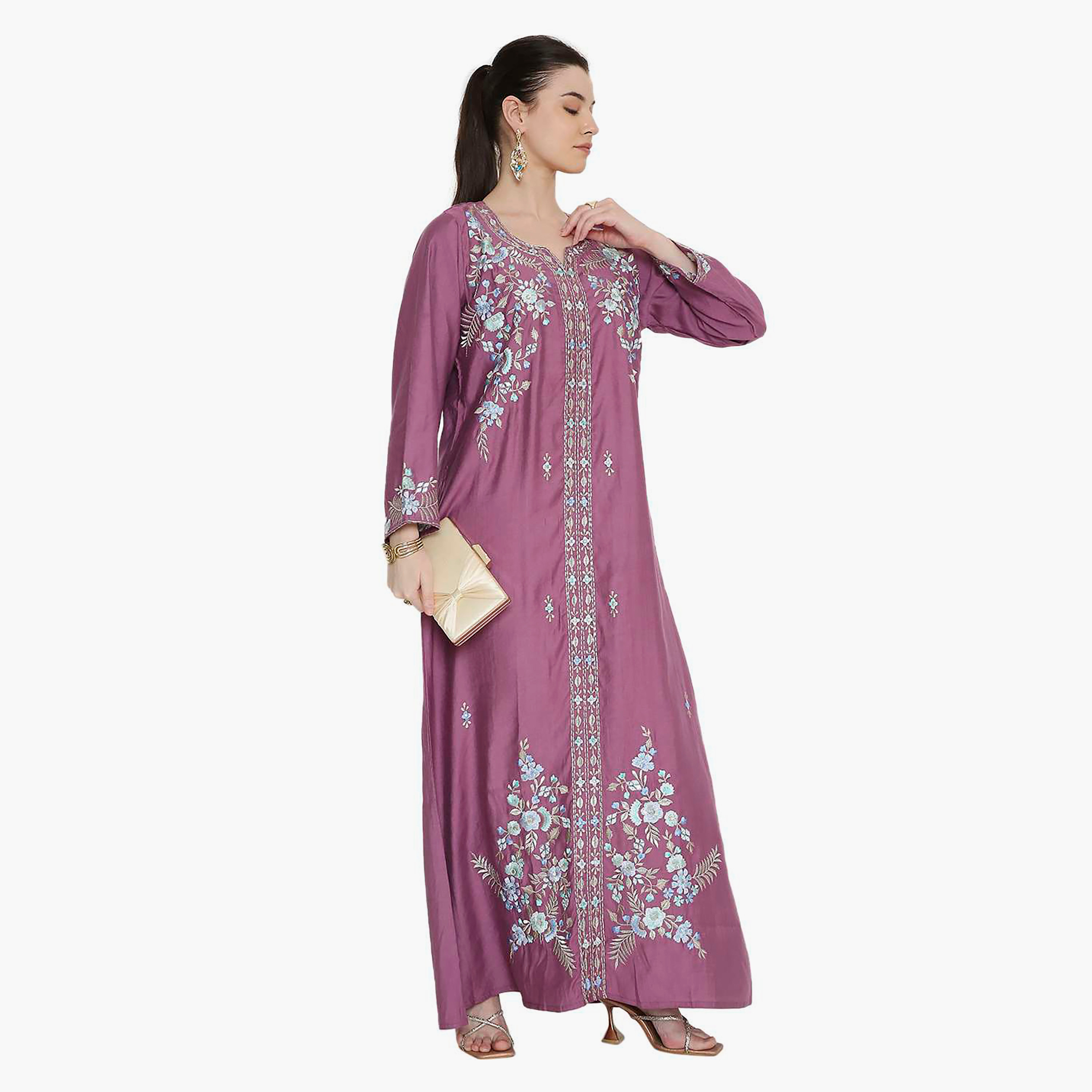 Hana & Sara Round Notch Neck Embroidered Women's Jalabiya-women-arabicclothing-jalabiyas-image-13