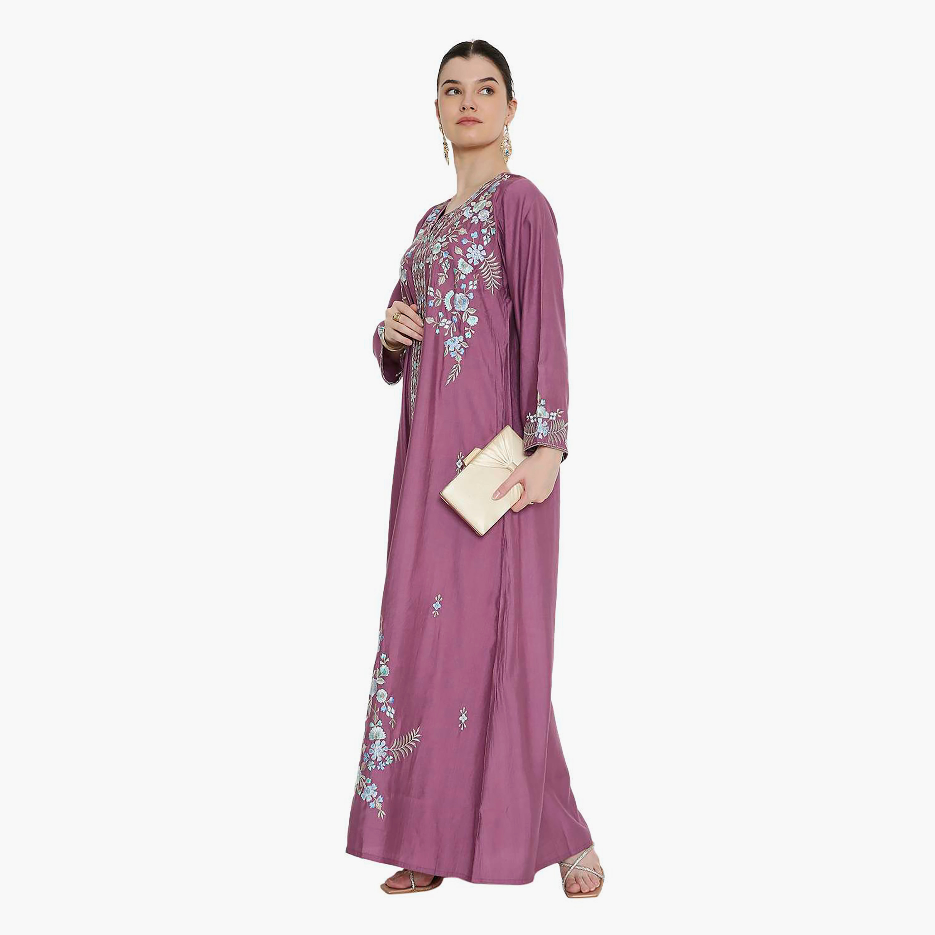 Hana & Sara Round Notch Neck Embroidered Women's Jalabiya-women-arabicclothing-jalabiyas-image-14