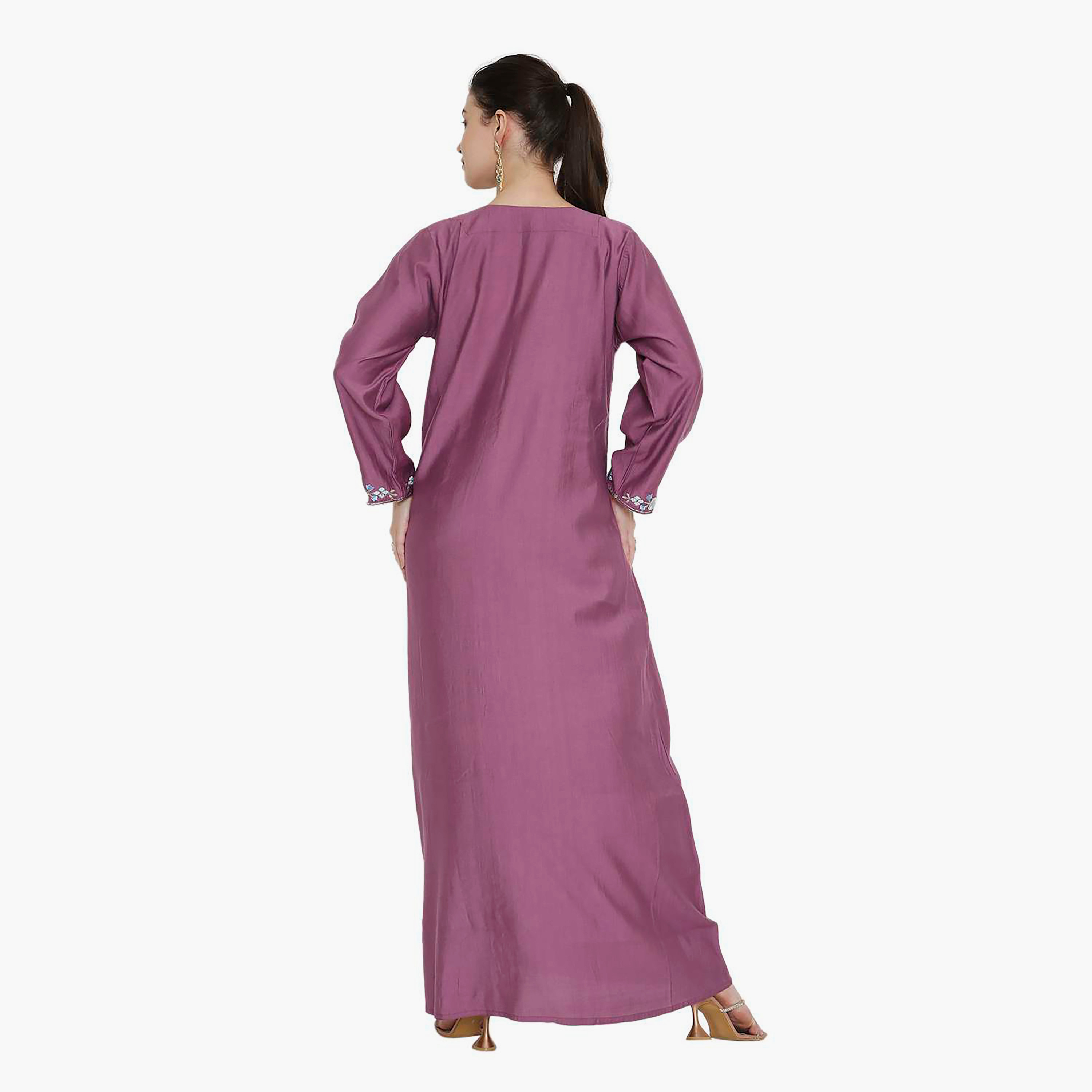 Hana & Sara Round Notch Neck Embroidered Women's Jalabiya-women-arabicclothing-jalabiyas-image-15