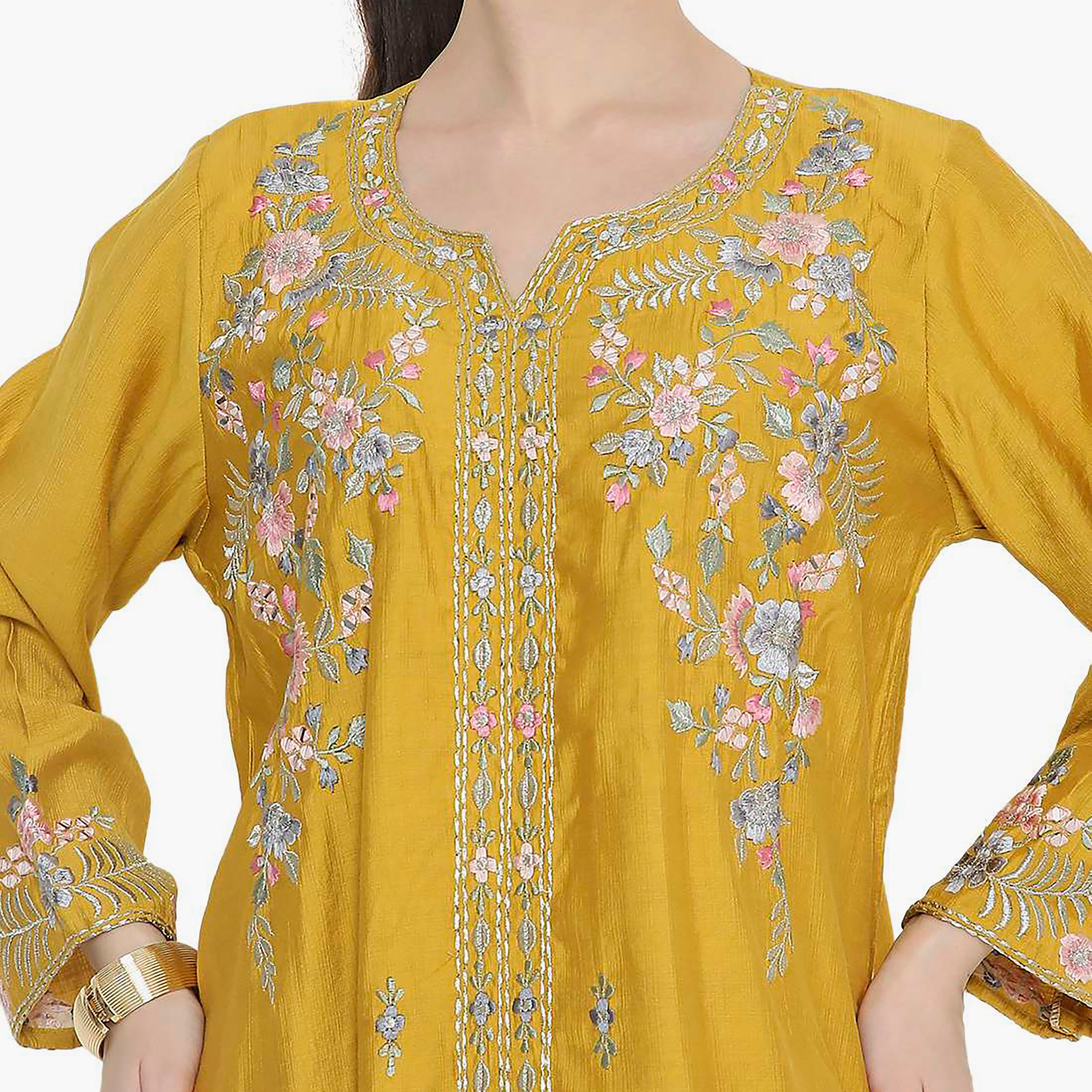 Hana & Sara Round Notch Neck Embroidered Women's Jalabiya-women-arabicclothing-jalabiyas-image-2