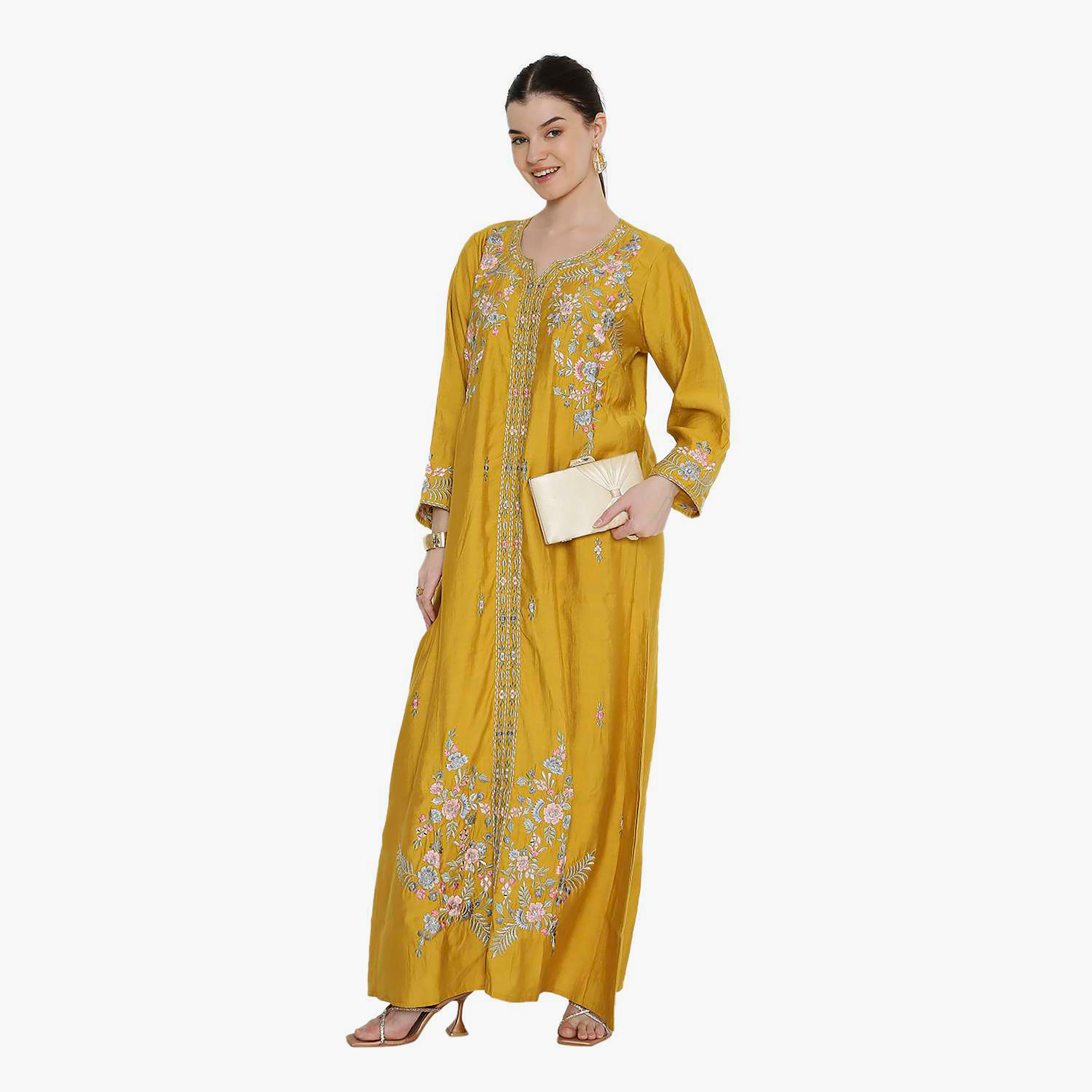 Hana & Sara Round Notch Neck Embroidered Women's Jalabiya-women-arabicclothing-jalabiyas-image-4