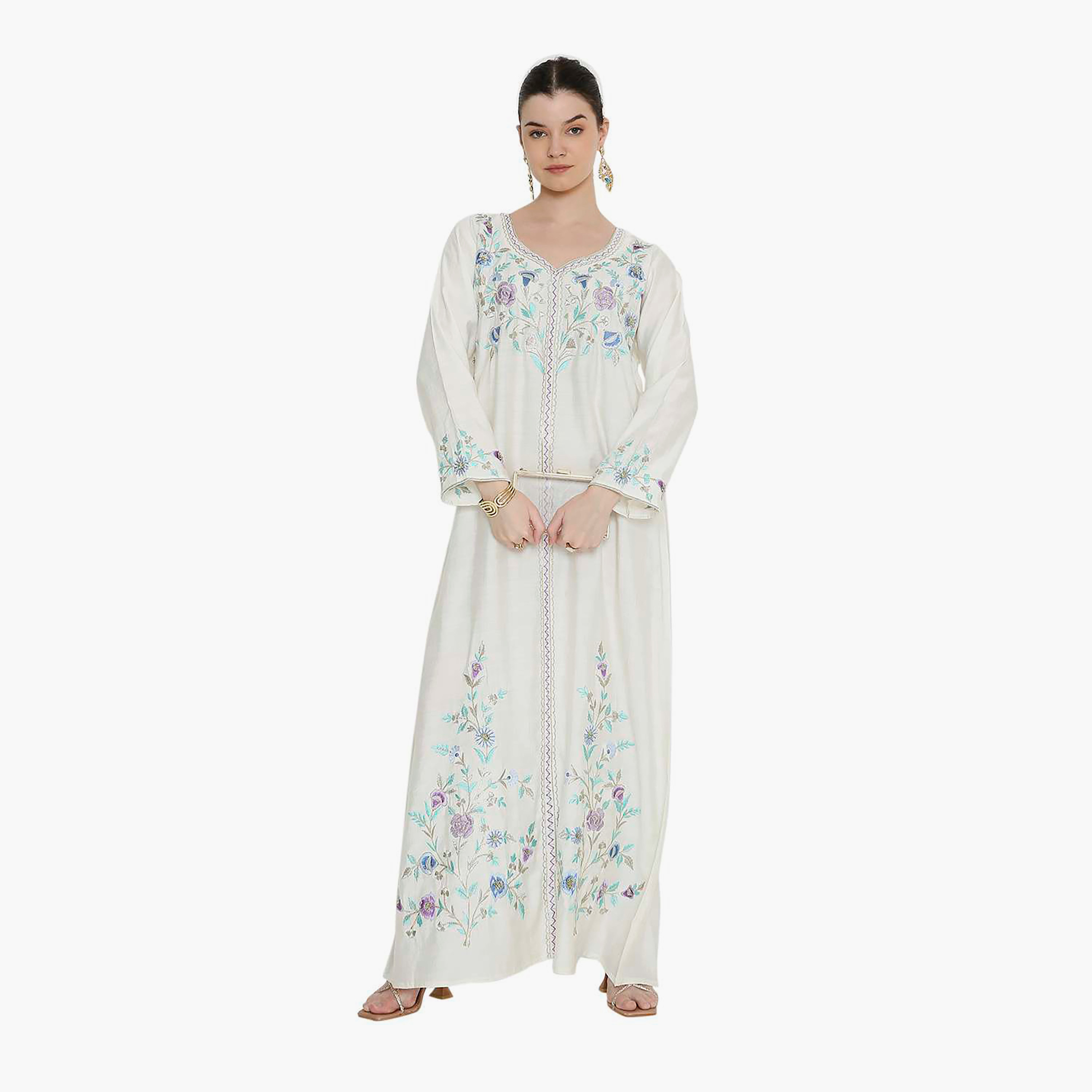 Hana & Sara White Embroidered Women's Jalabiya-women-arabicclothing-jalabiyas-image-1