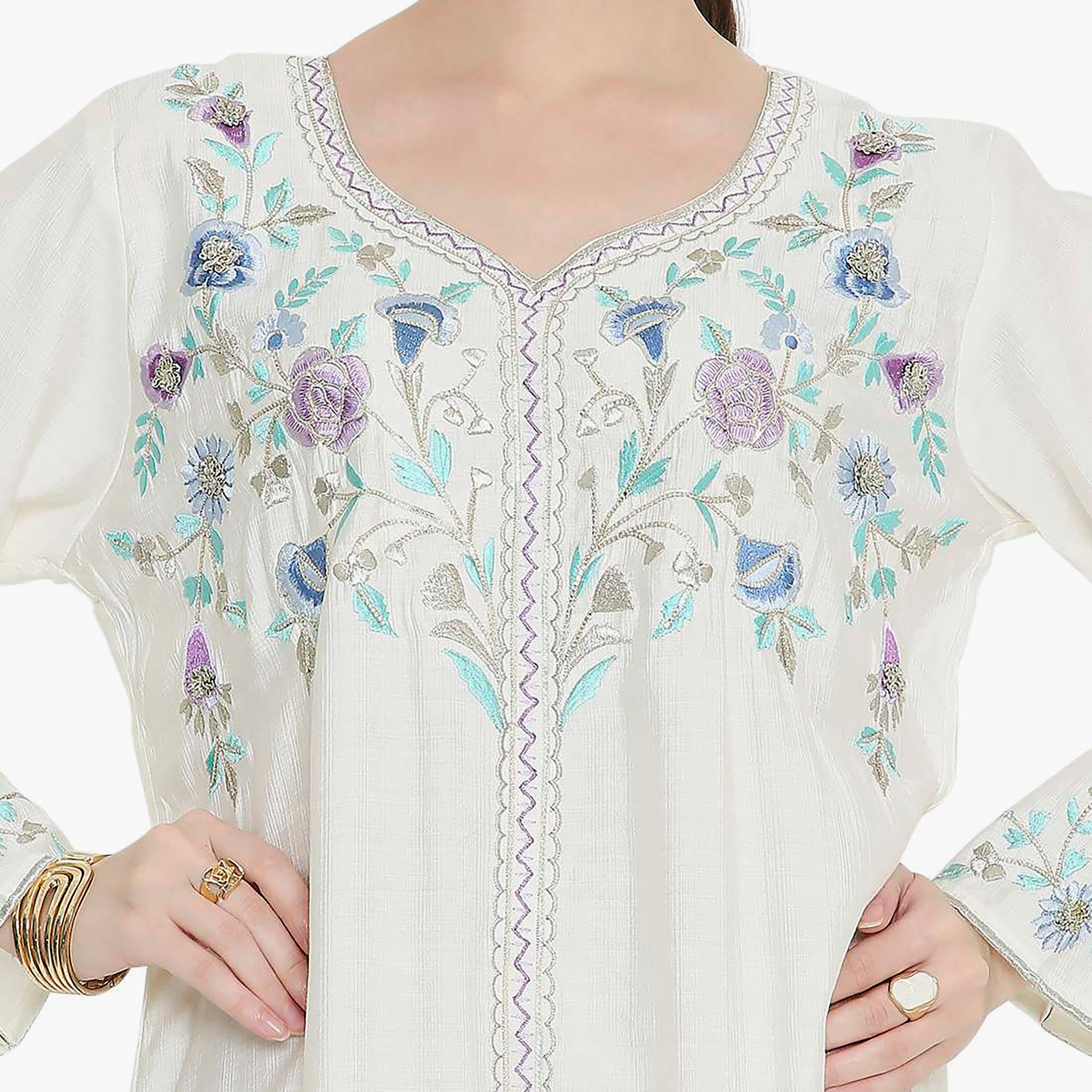 Hana & Sara White Embroidered Women's Jalabiya-women-arabicclothing-jalabiyas-image-2