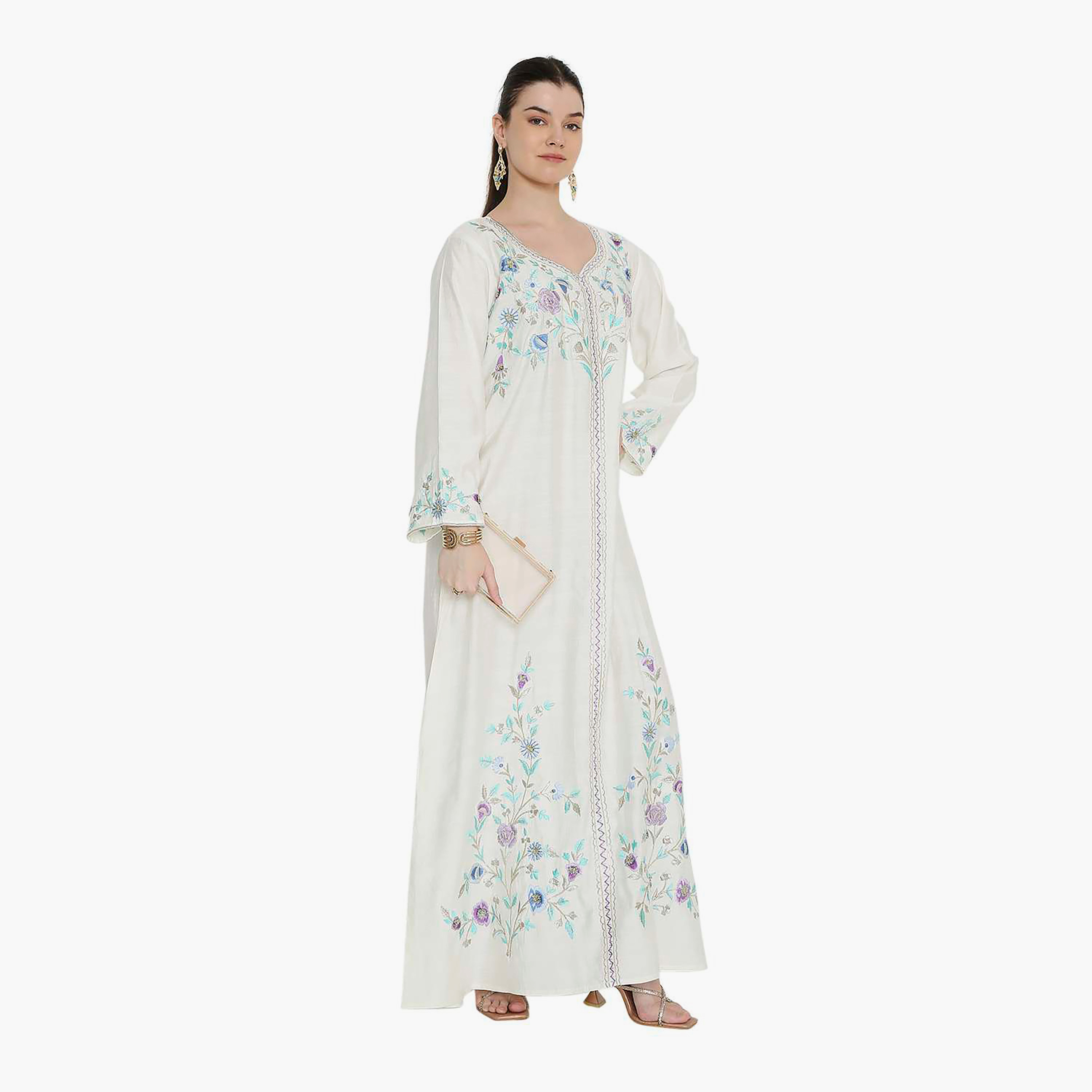 Hana & Sara White Embroidered Women's Jalabiya-women-arabicclothing-jalabiyas-image-3