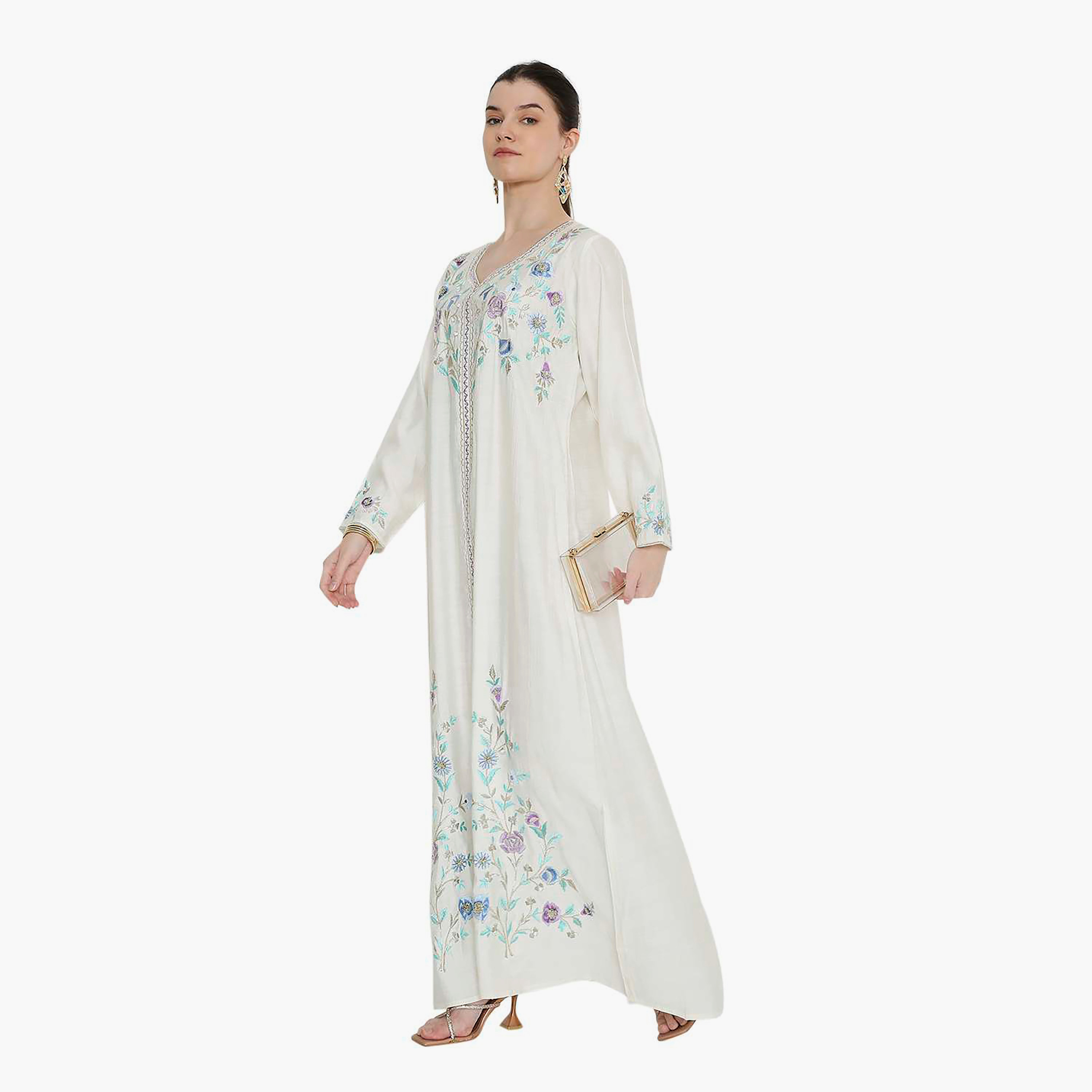 جلابية نسائية بيضاء مطرزة من هانا اند سارة.-women-arabicclothing-jalabiyas-image-4