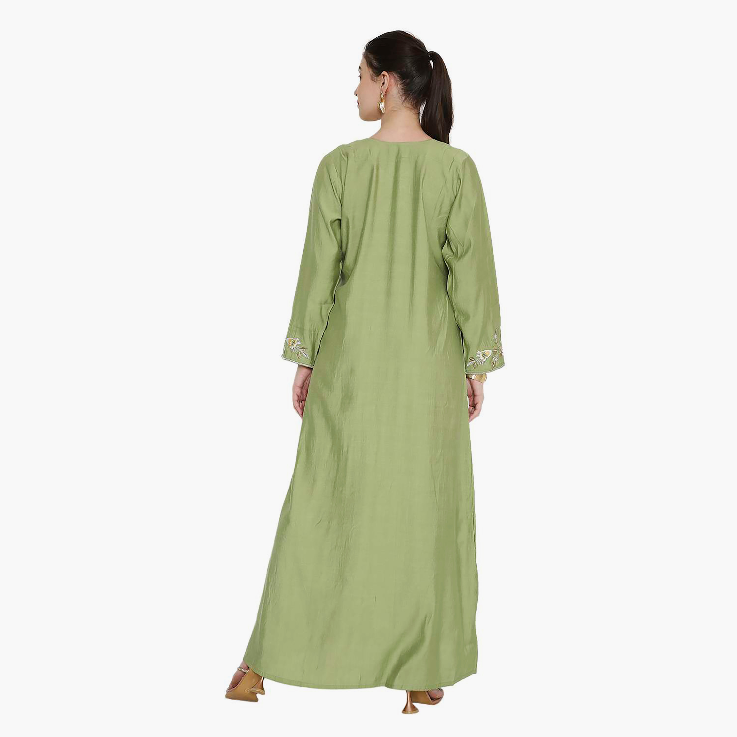 Hana & Sara Green Floral Embroidered Women's Jalabiya-women-arabicclothing-jalabiyas-image-5