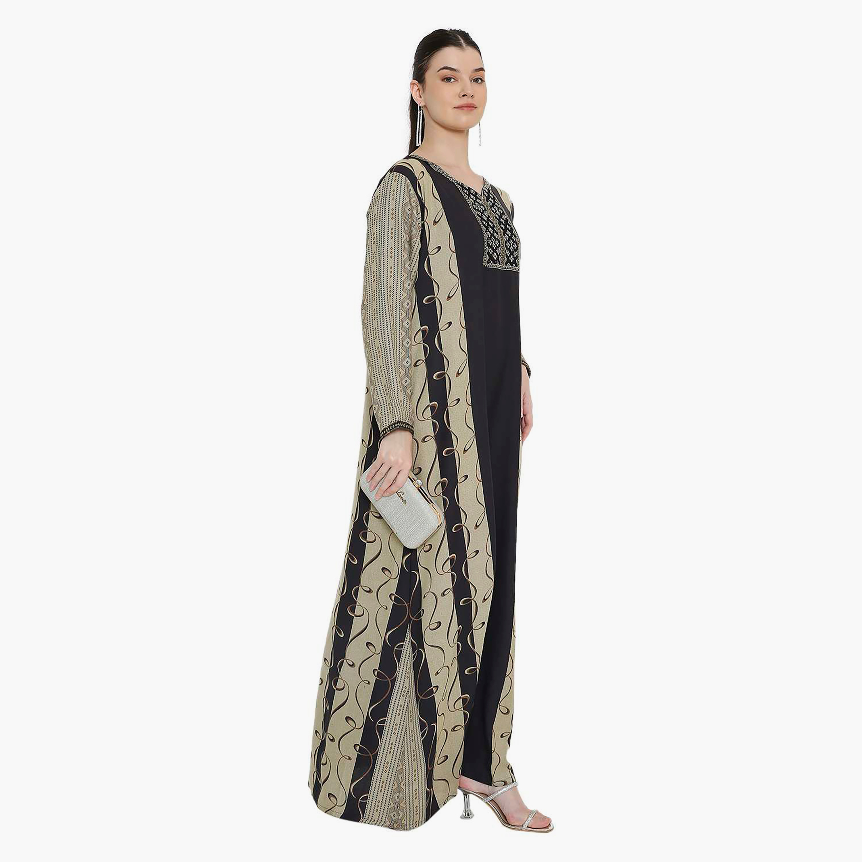 Hana & Sara Geometric Printed and Embroidered Yoke Women's Jalabiya-women-arabicclothing-jalabiyas-image-8