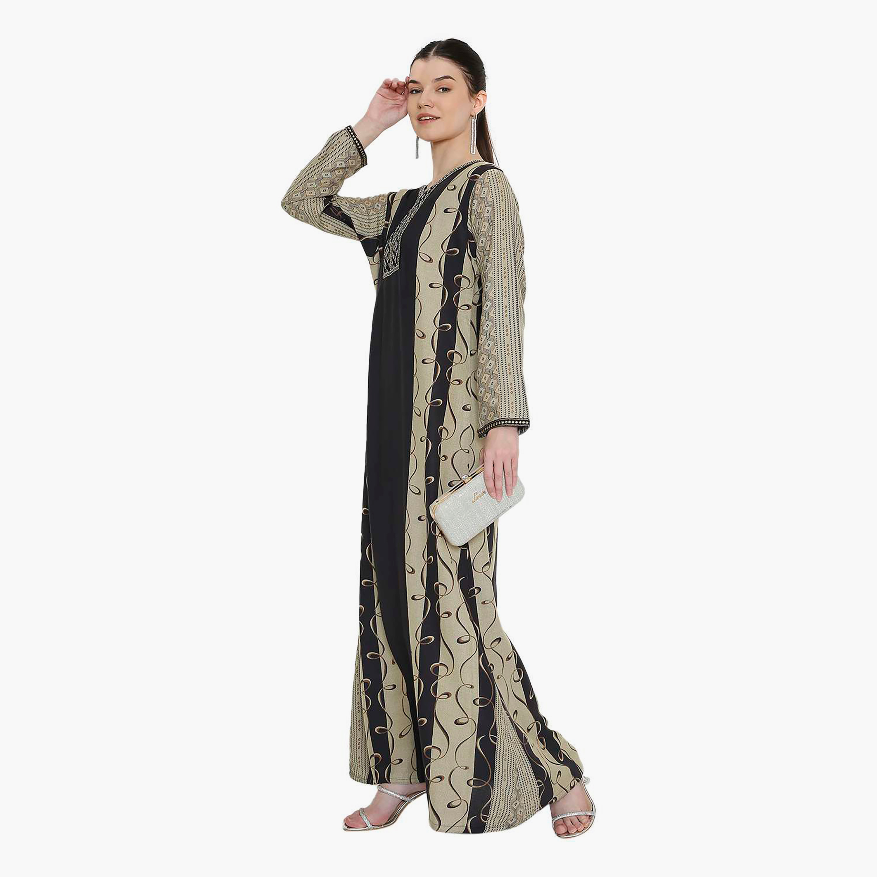 Hana & Sara Geometric Printed and Embroidered Yoke Women's Jalabiya-women-arabicclothing-jalabiyas-image-9