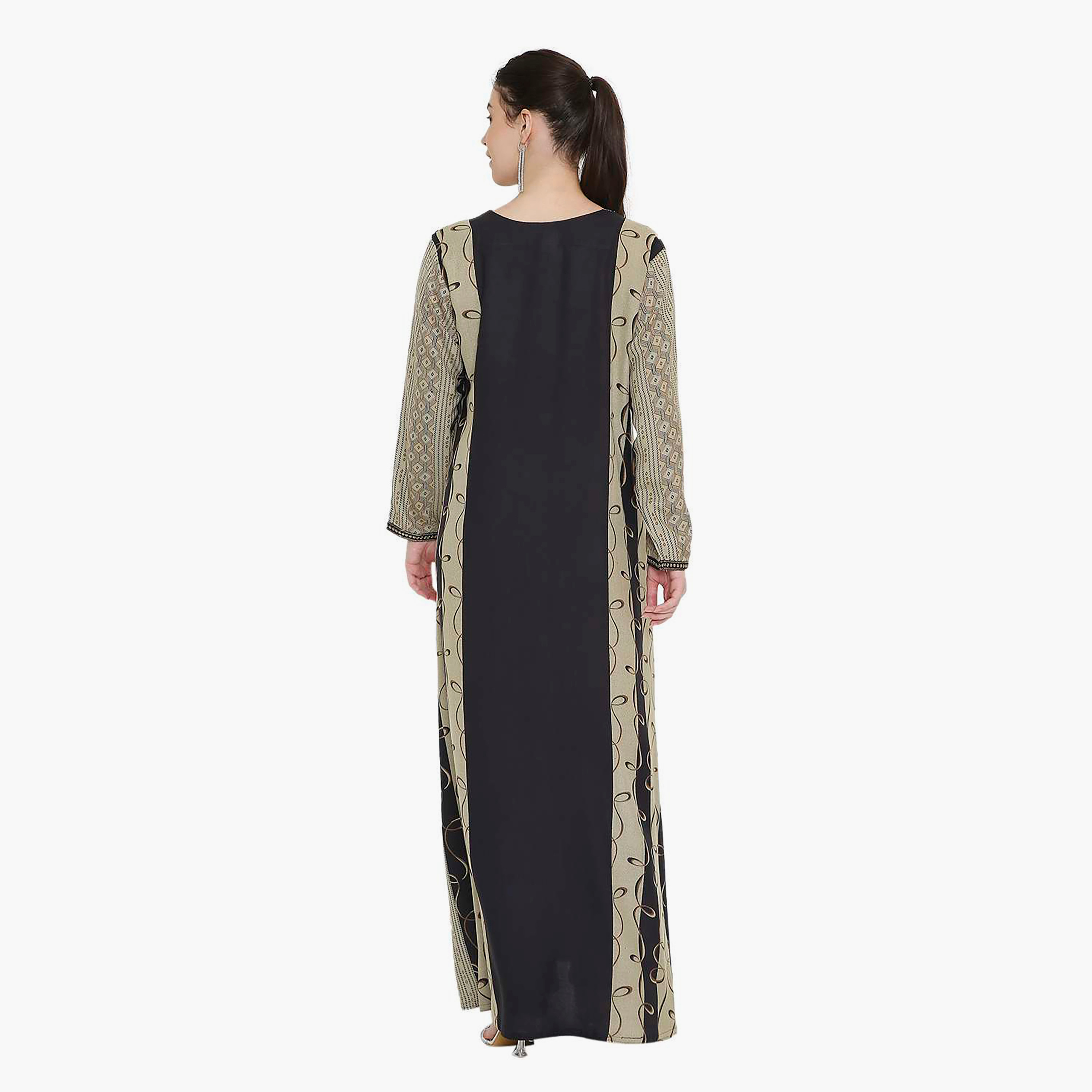 Hana & Sara Geometric Printed and Embroidered Yoke Women's Jalabiya-women-arabicclothing-jalabiyas-image-10