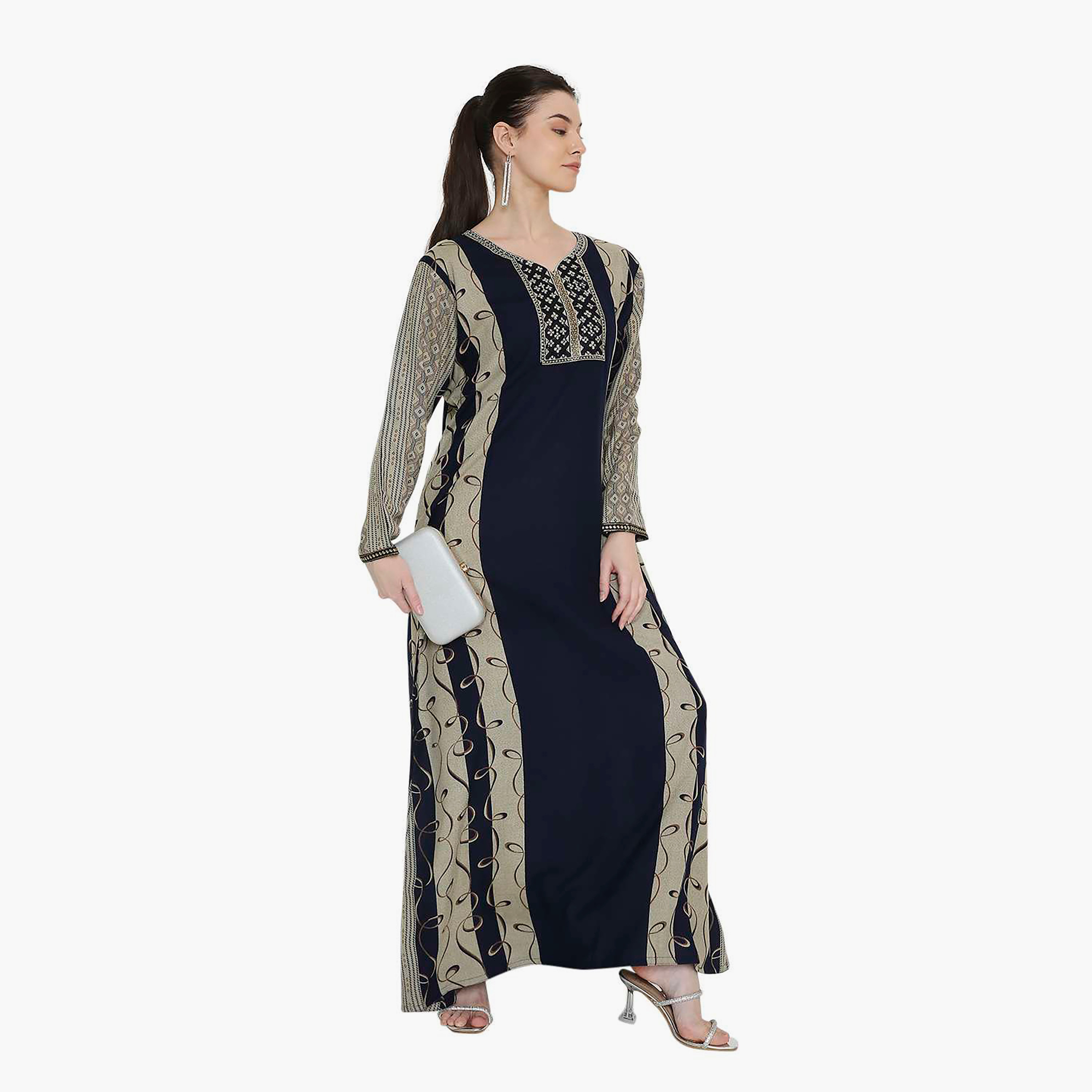 Hana & Sara Geometric Printed and Embroidered Yoke Women's Jalabiya-women-arabicclothing-jalabiyas-image-13