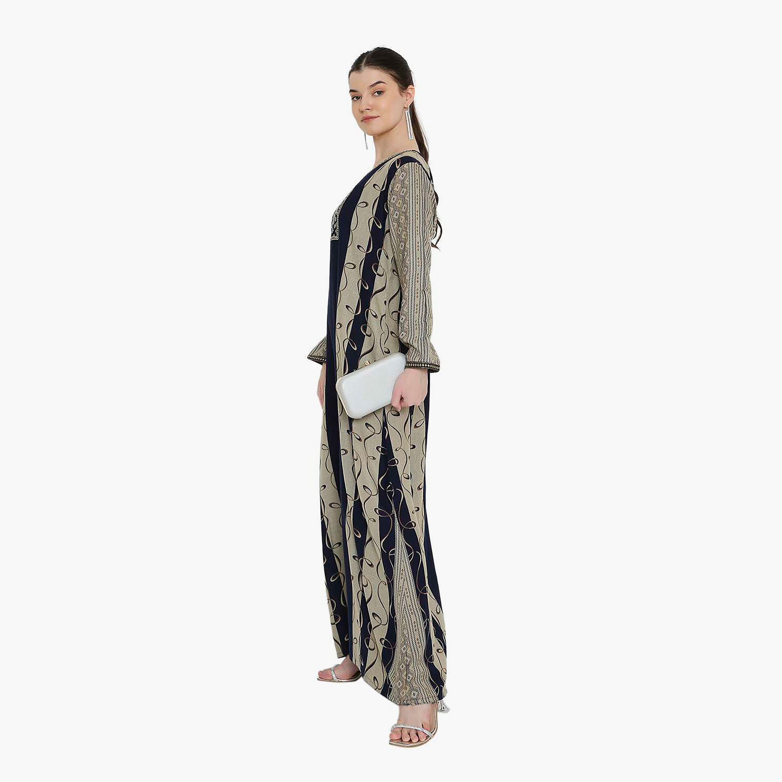 Hana & Sara Geometric Printed and Embroidered Yoke Women's Jalabiya-women-arabicclothing-jalabiyas-image-14