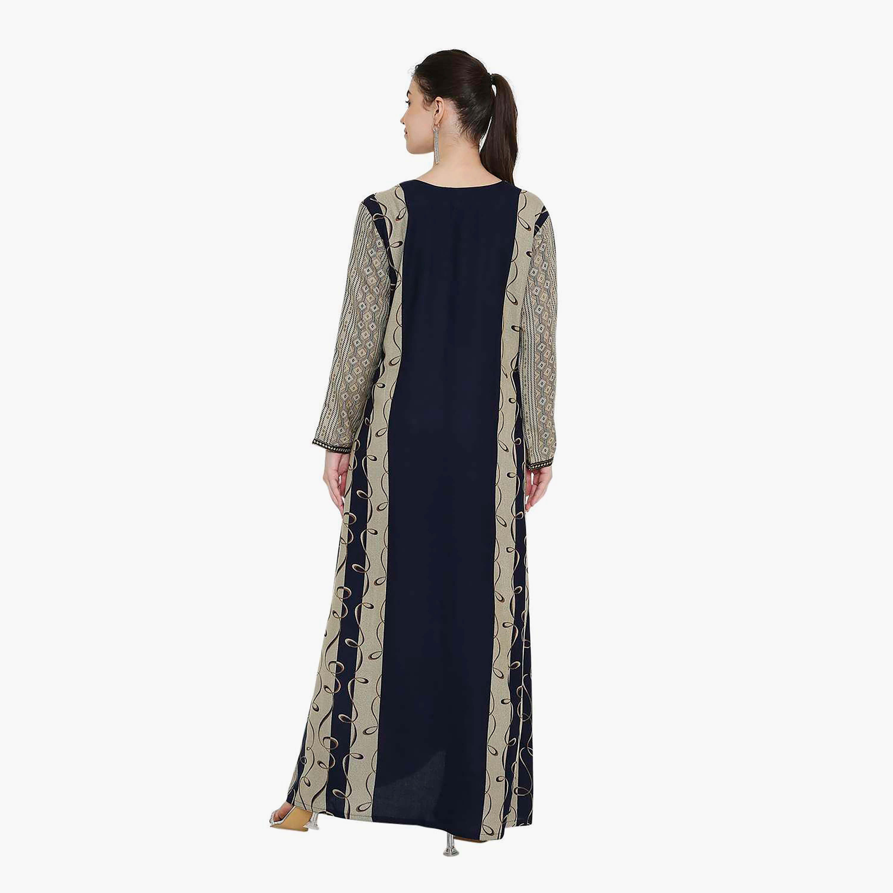 Hana & Sara Geometric Printed and Embroidered Yoke Women's Jalabiya-women-arabicclothing-jalabiyas-image-15