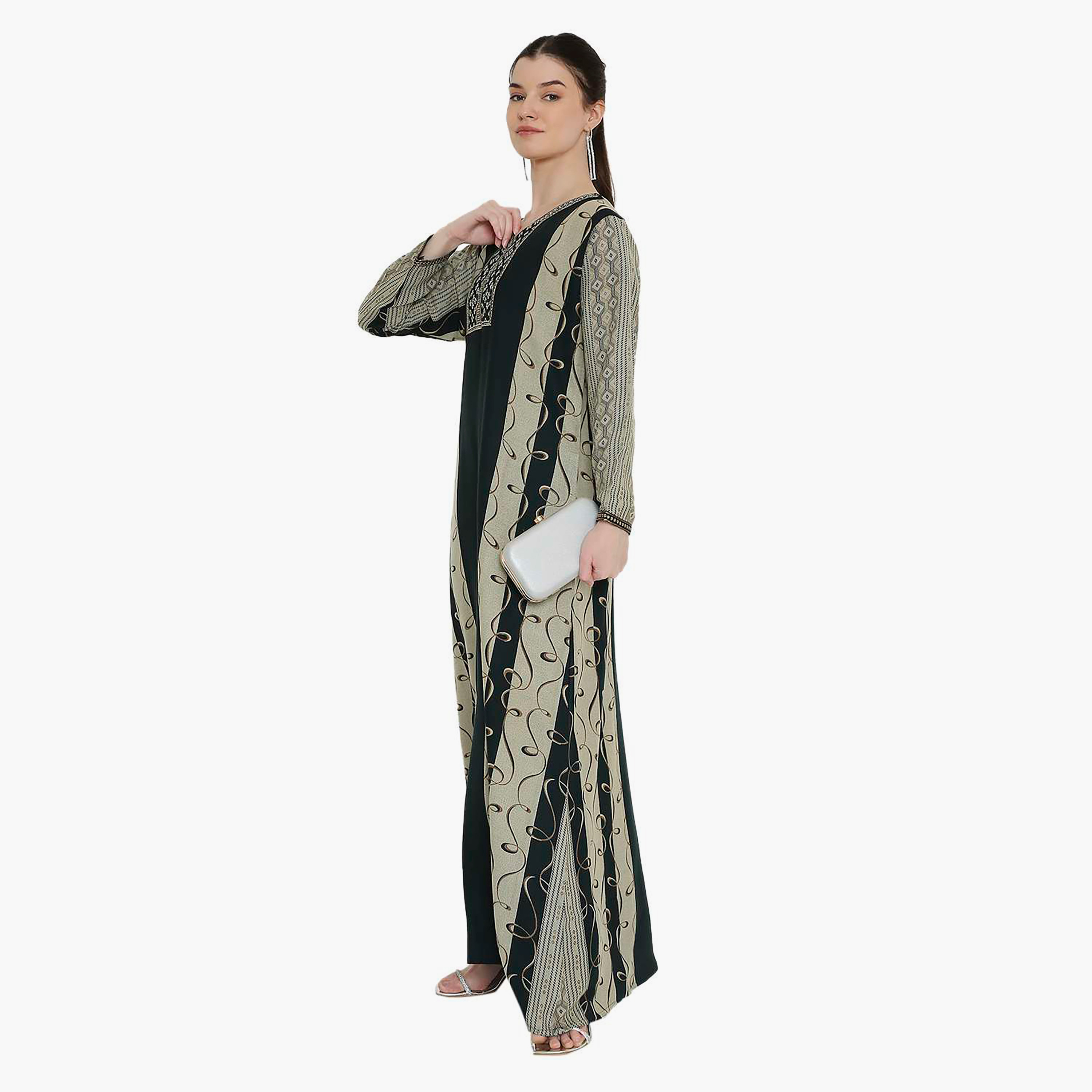 Hana & Sara Geometric Printed and Embroidered Yoke Women's Jalabiya-women-arabicclothing-jalabiyas-image-4