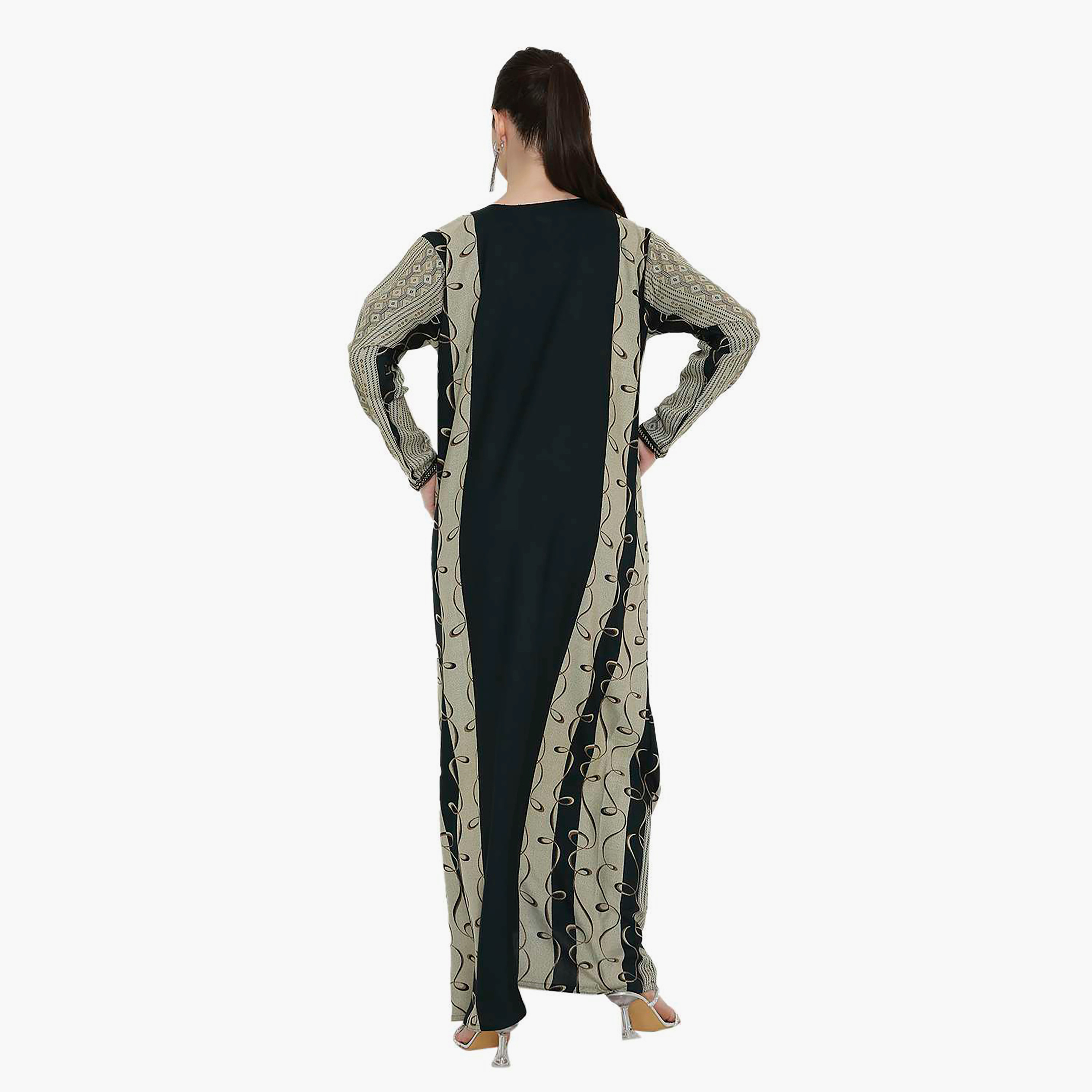 Hana & Sara Geometric Printed and Embroidered Yoke Women's Jalabiya-women-arabicclothing-jalabiyas-image-5