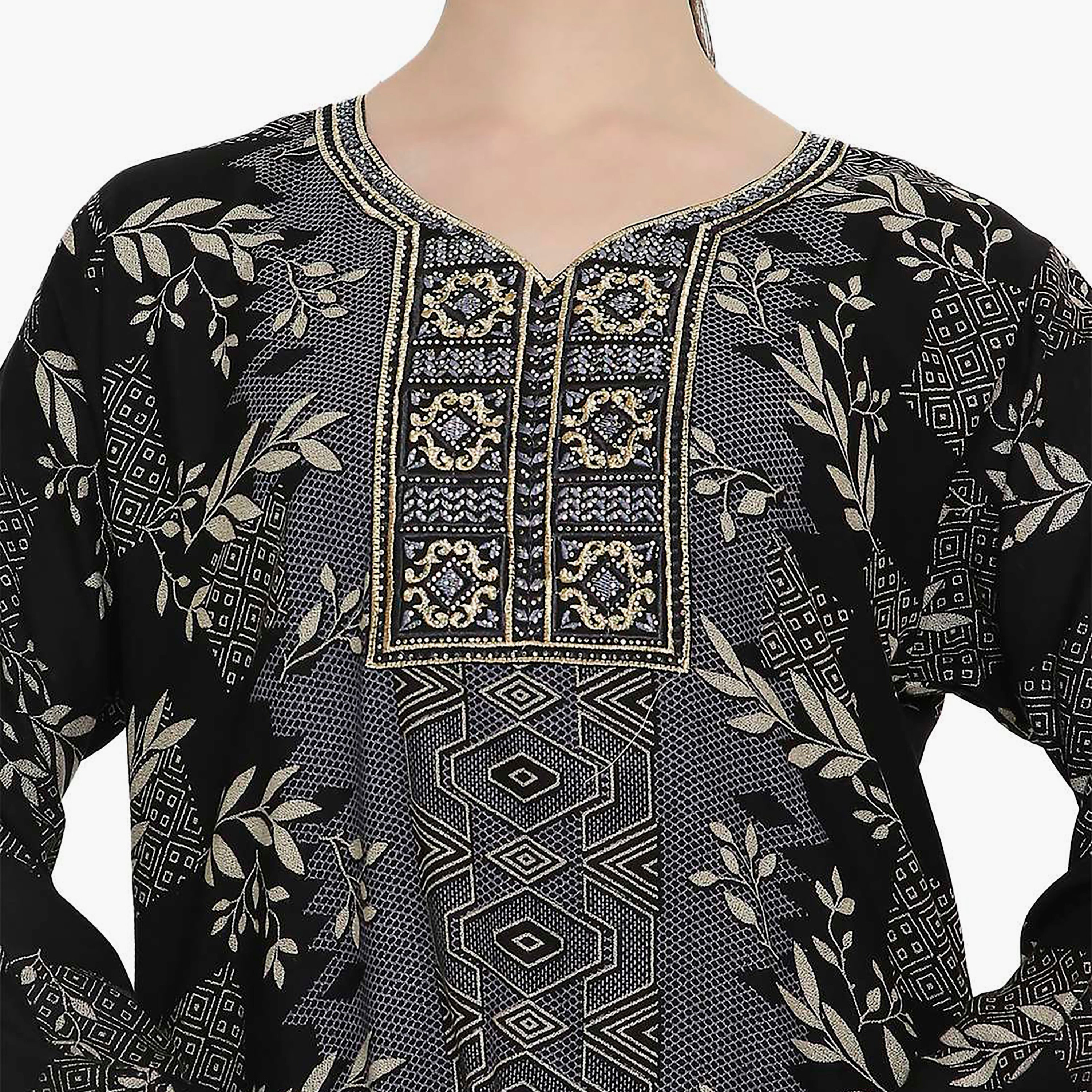 Hana & Sara Printed and Embroidered Yoke Women's Jalabiya-women-arabicclothing-jalabiyas-image-12