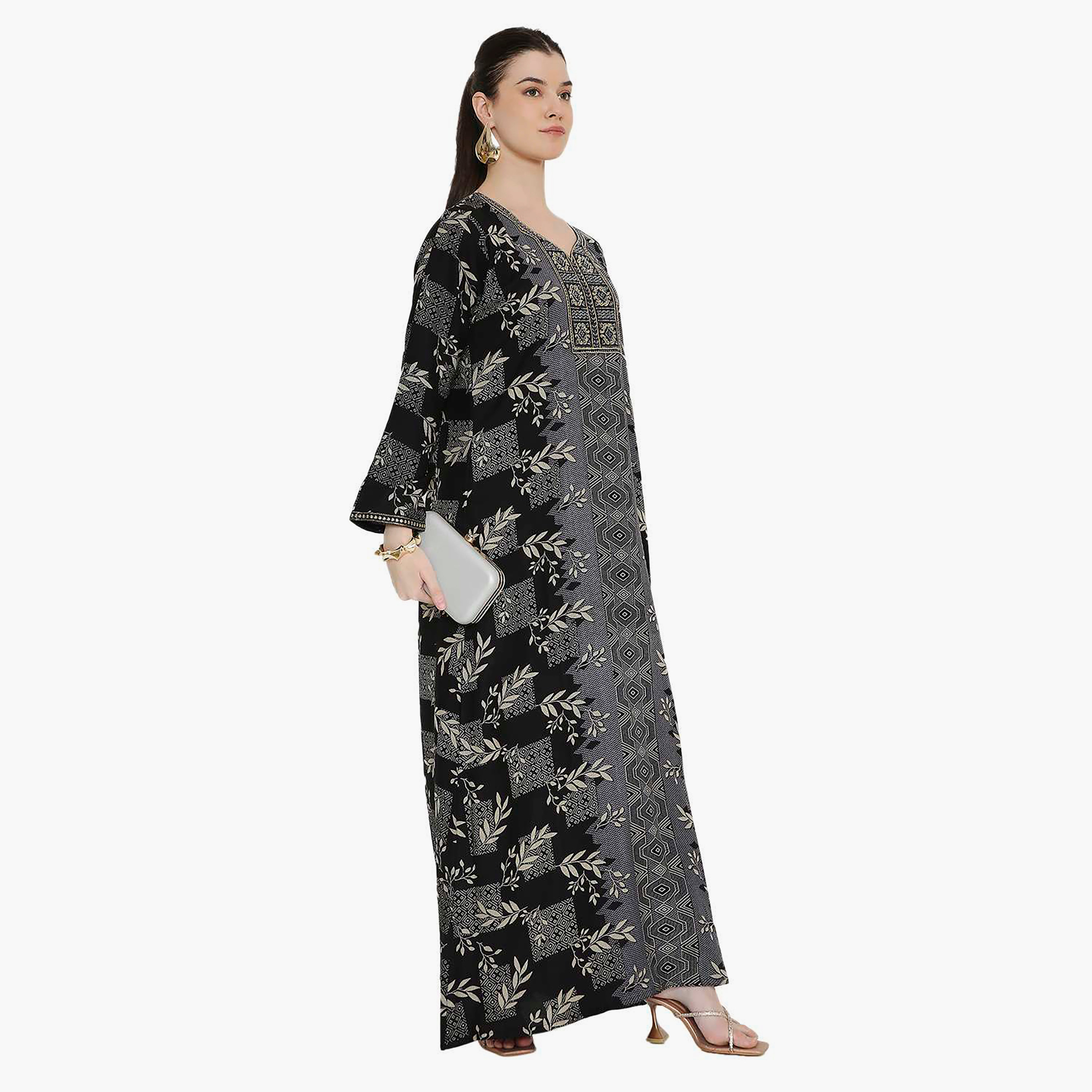 Hana & Sara Printed and Embroidered Yoke Women's Jalabiya-women-arabicclothing-jalabiyas-image-13