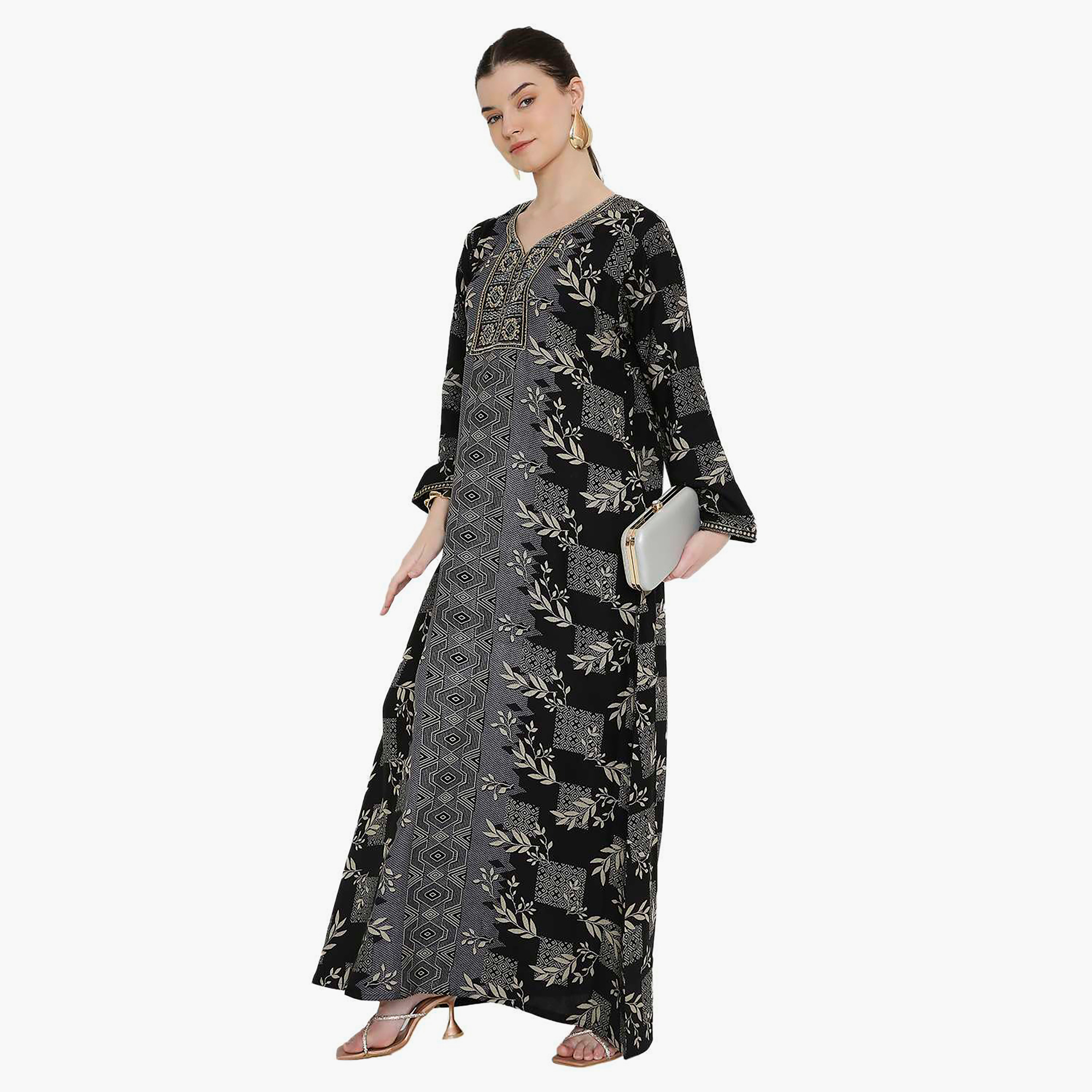 Hana & Sara Printed and Embroidered Yoke Women's Jalabiya-women-arabicclothing-jalabiyas-image-14