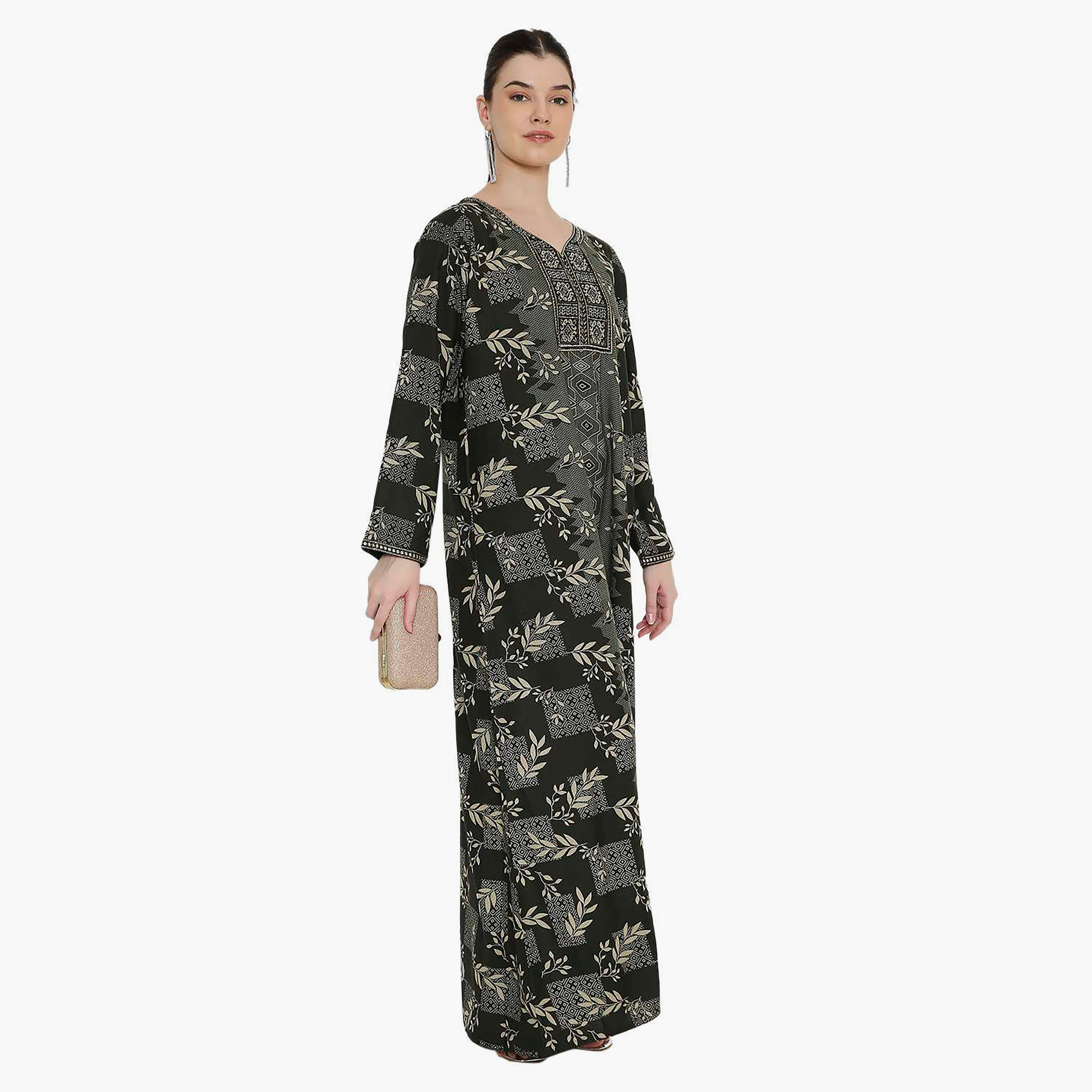 Hana & Sara Printed and Embroidered Yoke Women's Jalabiya-women-arabicclothing-jalabiyas-image-3