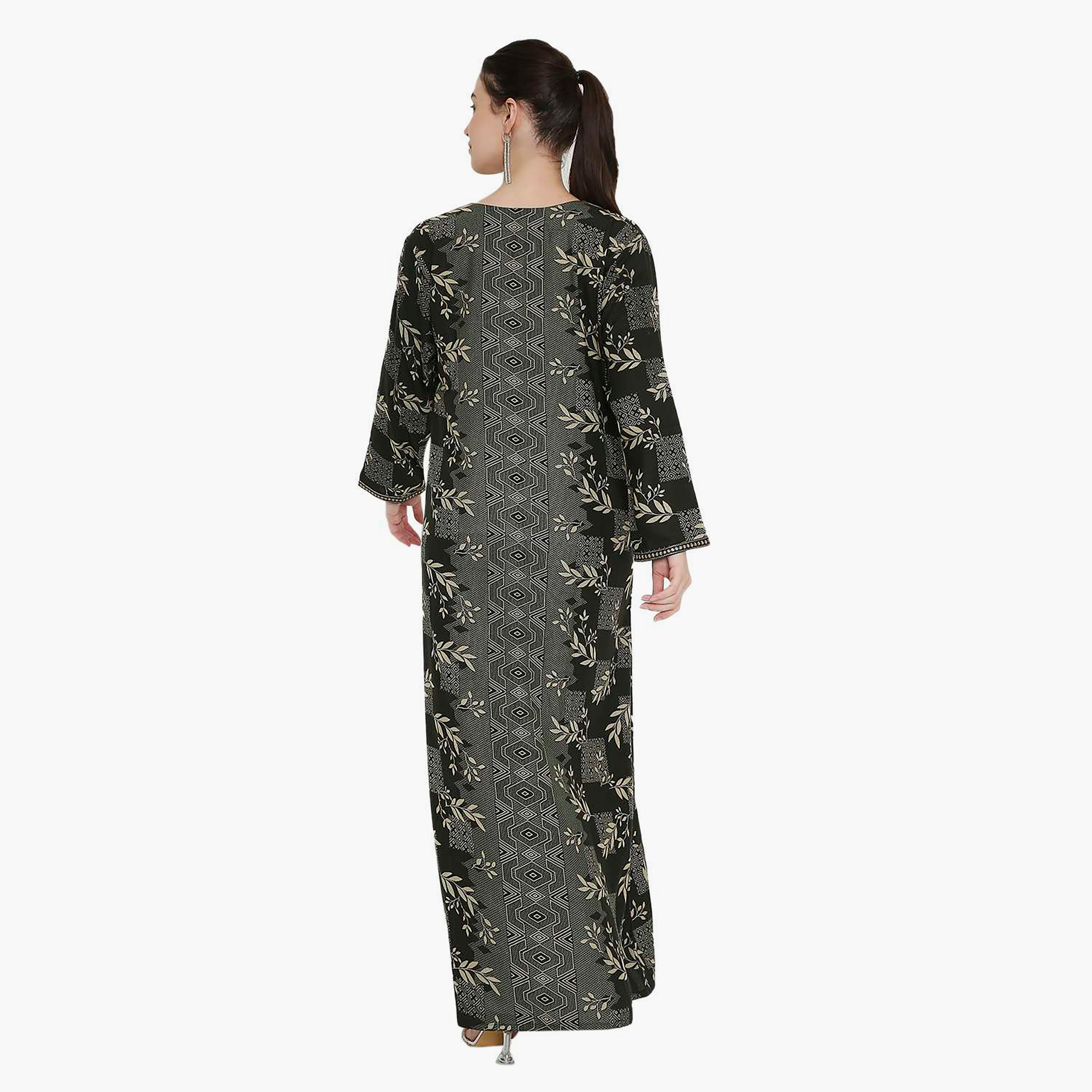 Hana & Sara Printed and Embroidered Yoke Women's Jalabiya-women-arabicclothing-jalabiyas-image-5