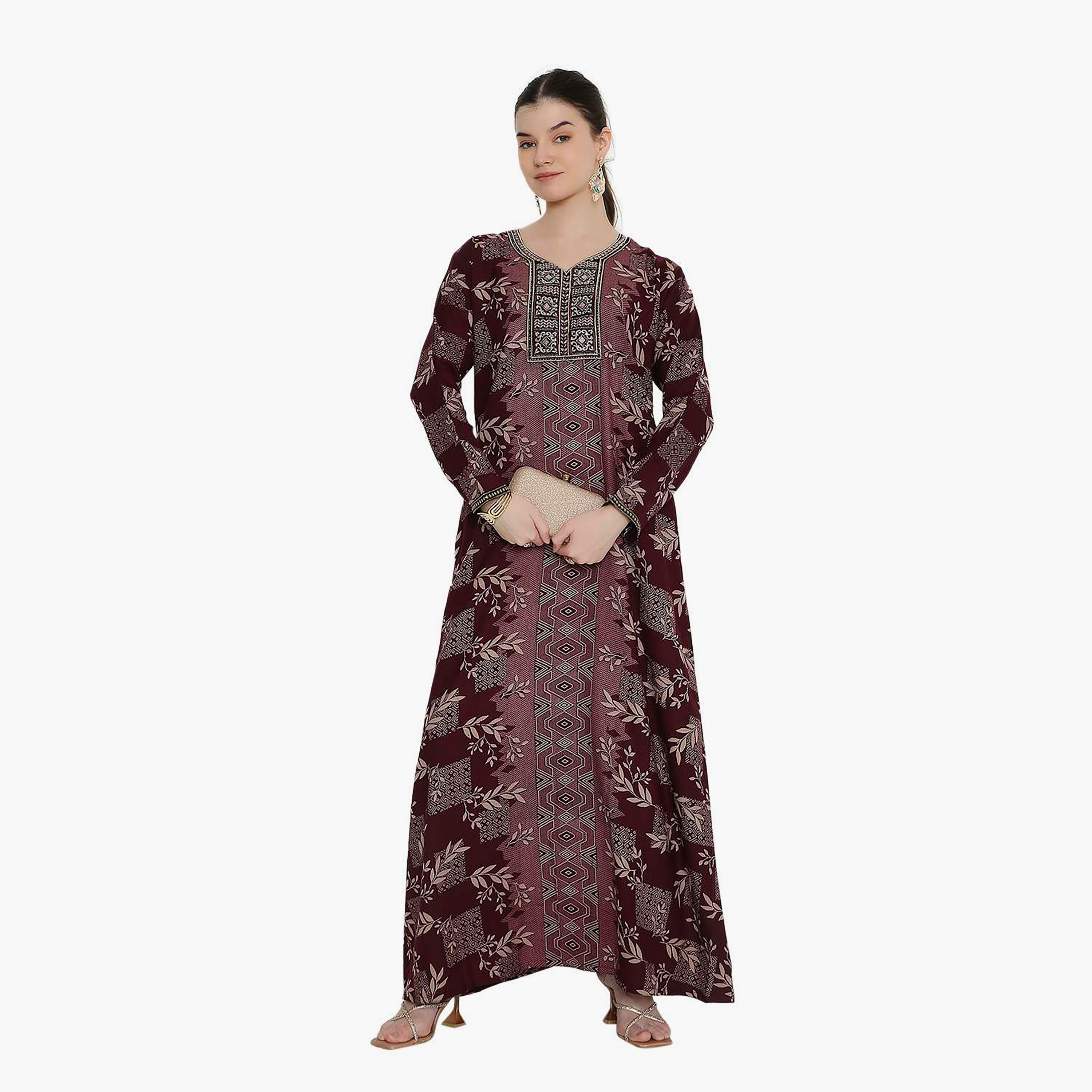 Hana & Sara Printed and Embroidered Yoke Women's Jalabiya-women-arabicclothing-jalabiyas-image-6