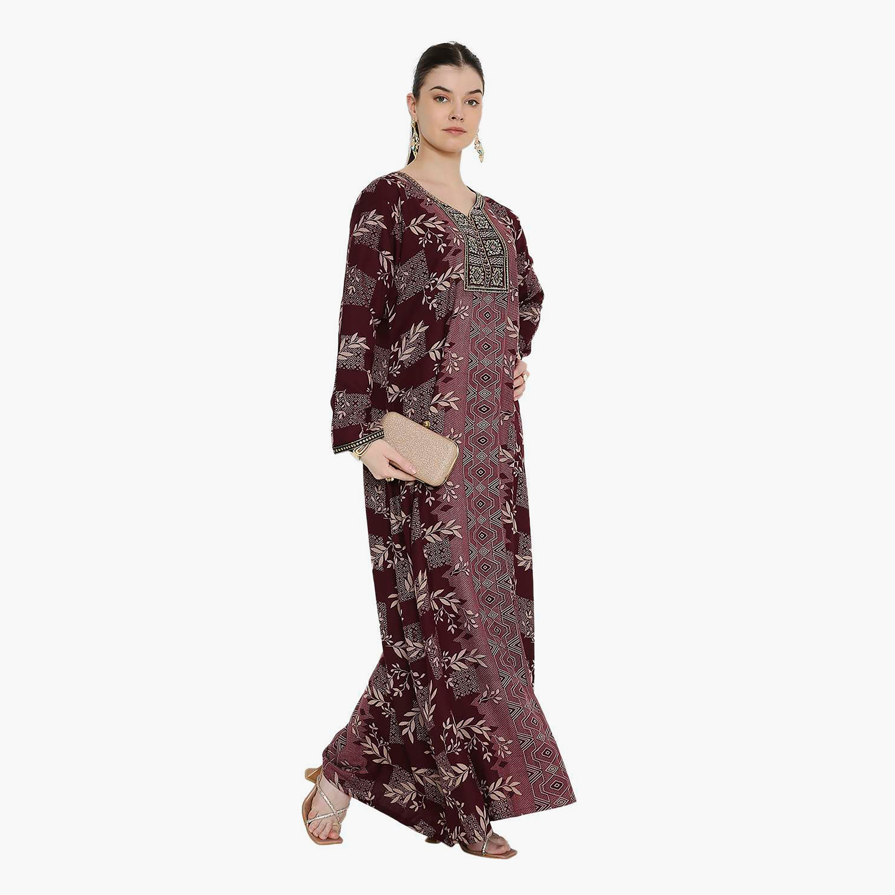 Hana & Sara Printed and Embroidered Yoke Women's Jalabiya-women-arabicclothing-jalabiyas-image-8