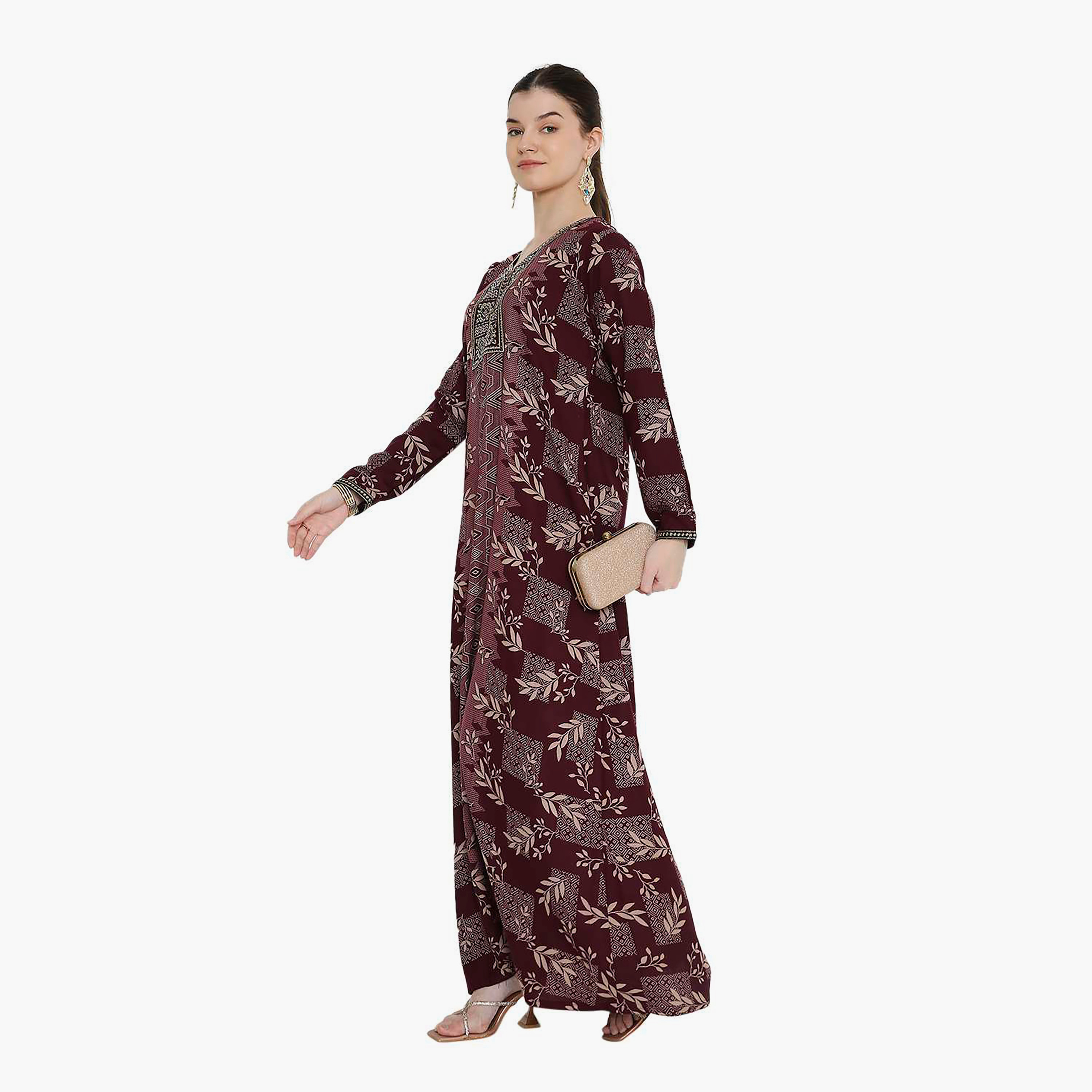 Hana & Sara Printed and Embroidered Yoke Women's Jalabiya-women-arabicclothing-jalabiyas-image-9