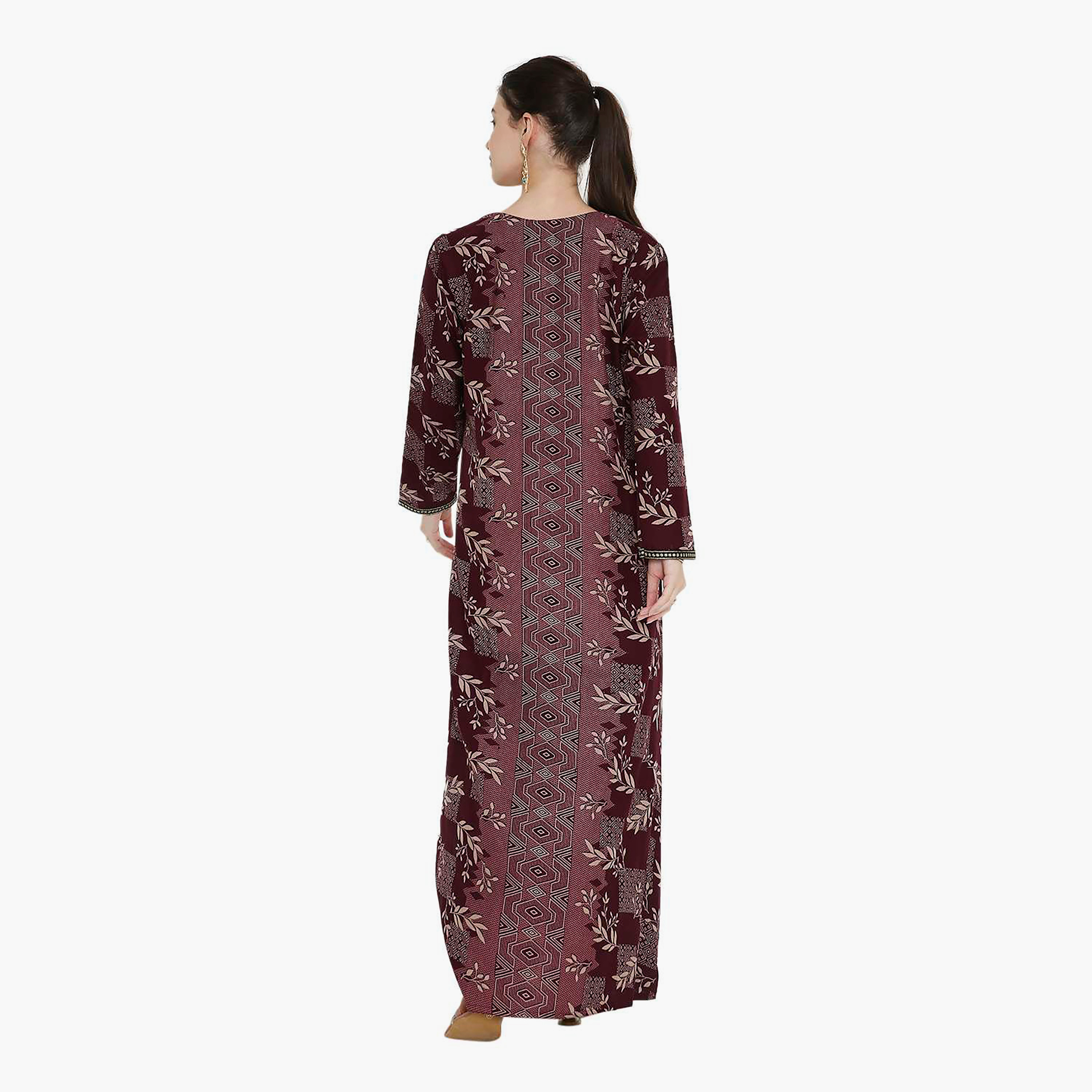 Hana & Sara Printed and Embroidered Yoke Women's Jalabiya-women-arabicclothing-jalabiyas-image-10