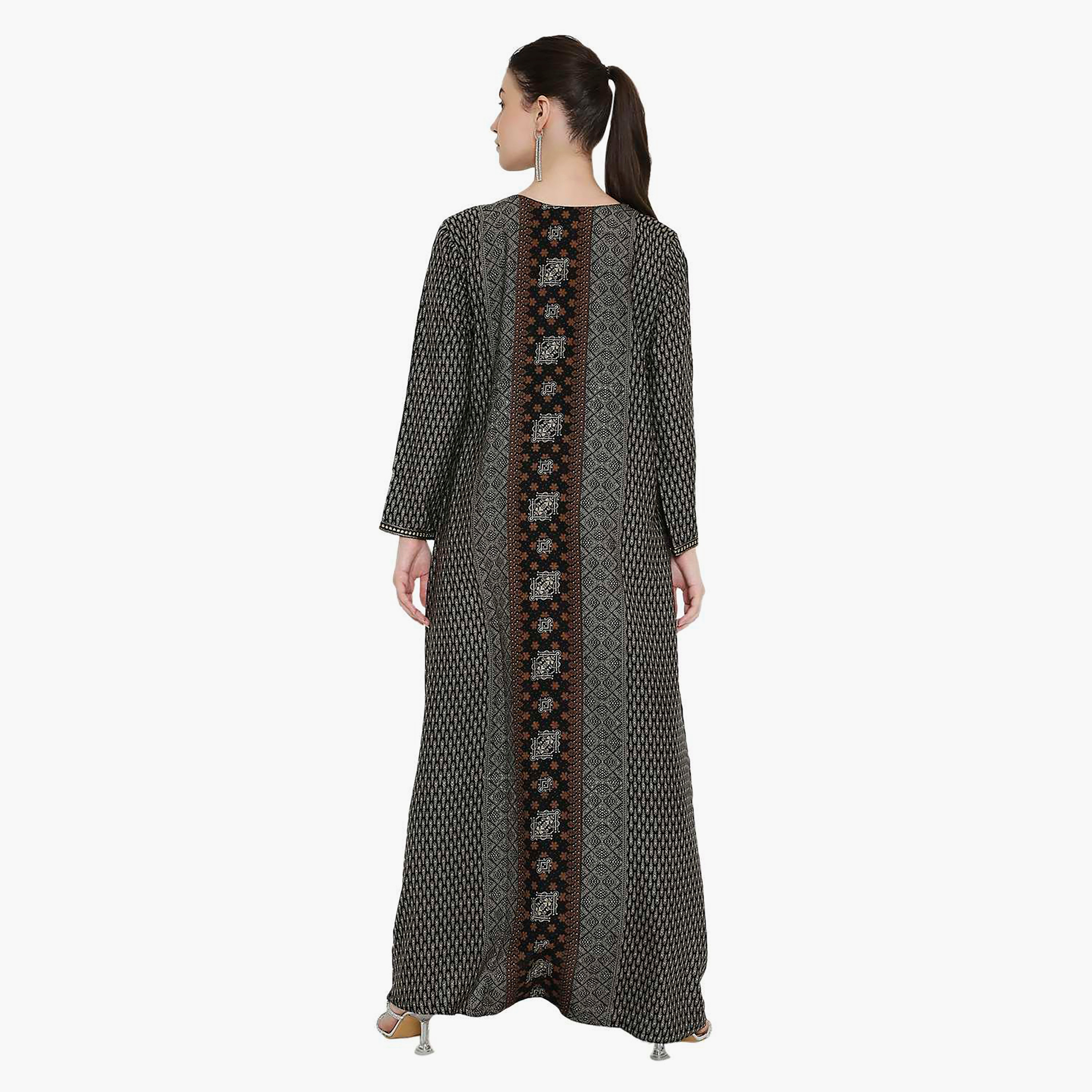 Hana & Sara Geometric Printed and Embroidered Yoke Women's Jalabiya-women-arabicclothing-jalabiyas-image-5