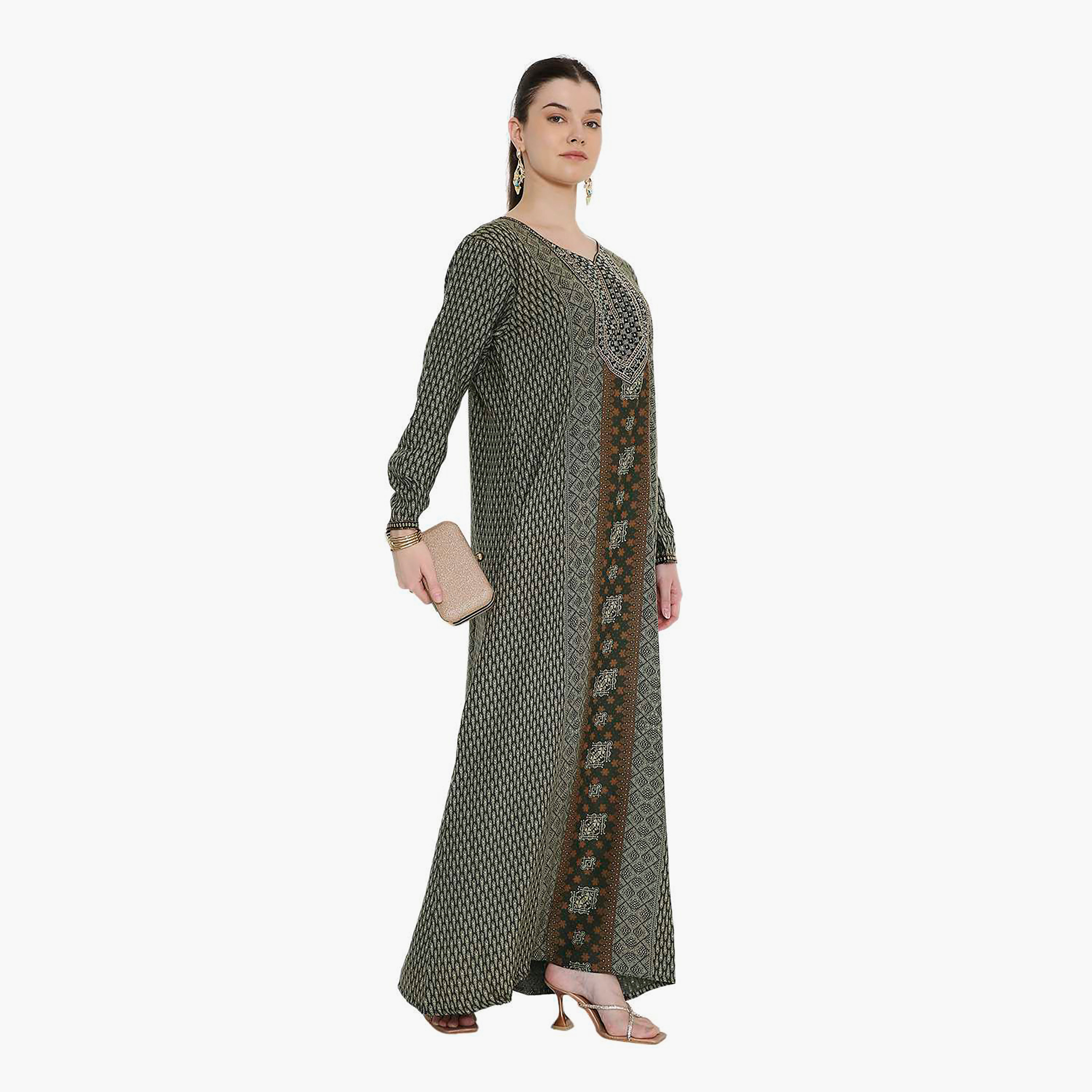 Hana & Sara Geometric Printed and Embroidered Yoke Women's Jalabiya-women-arabicclothing-jalabiyas-image-13