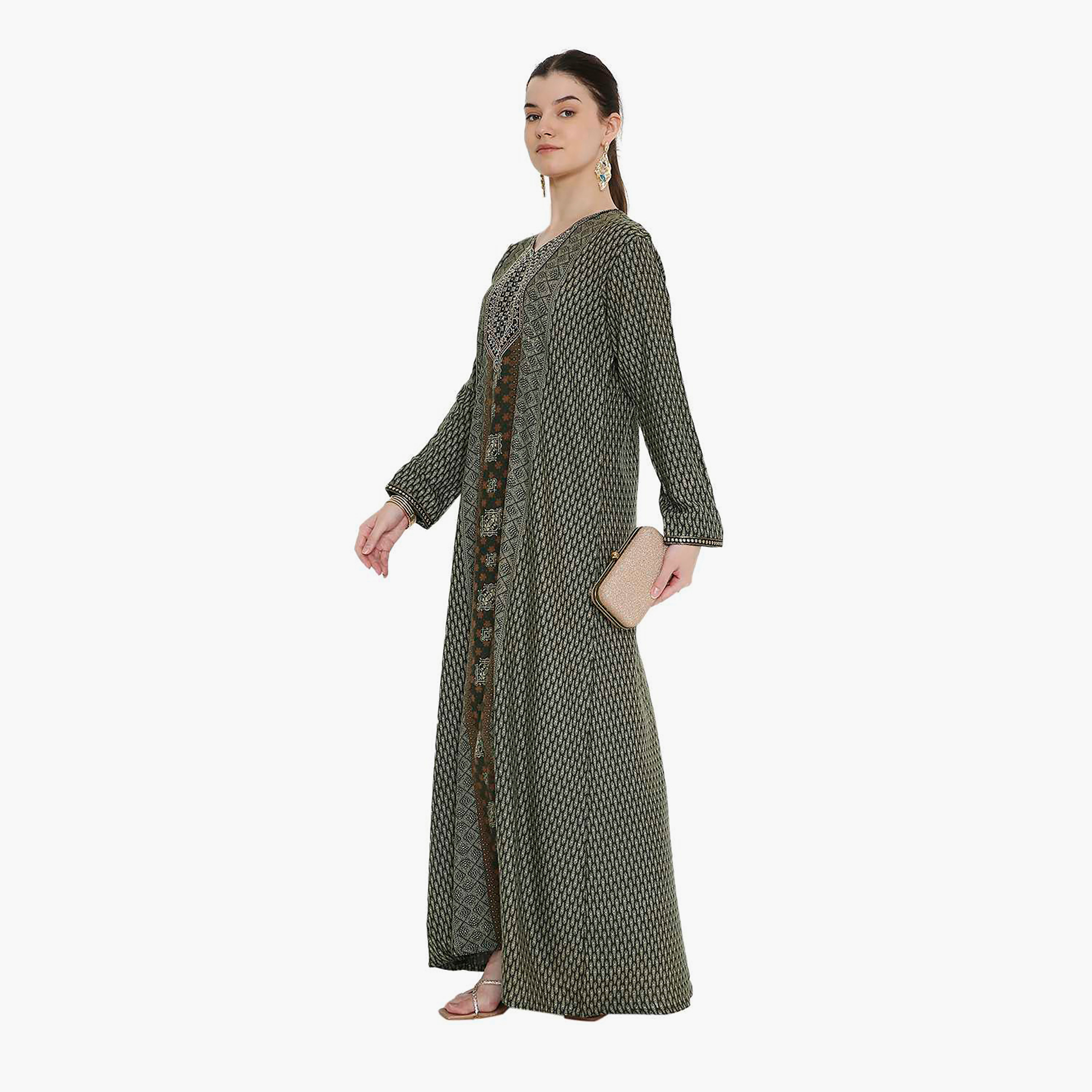 Hana & Sara Geometric Printed and Embroidered Yoke Women's Jalabiya-women-arabicclothing-jalabiyas-image-14