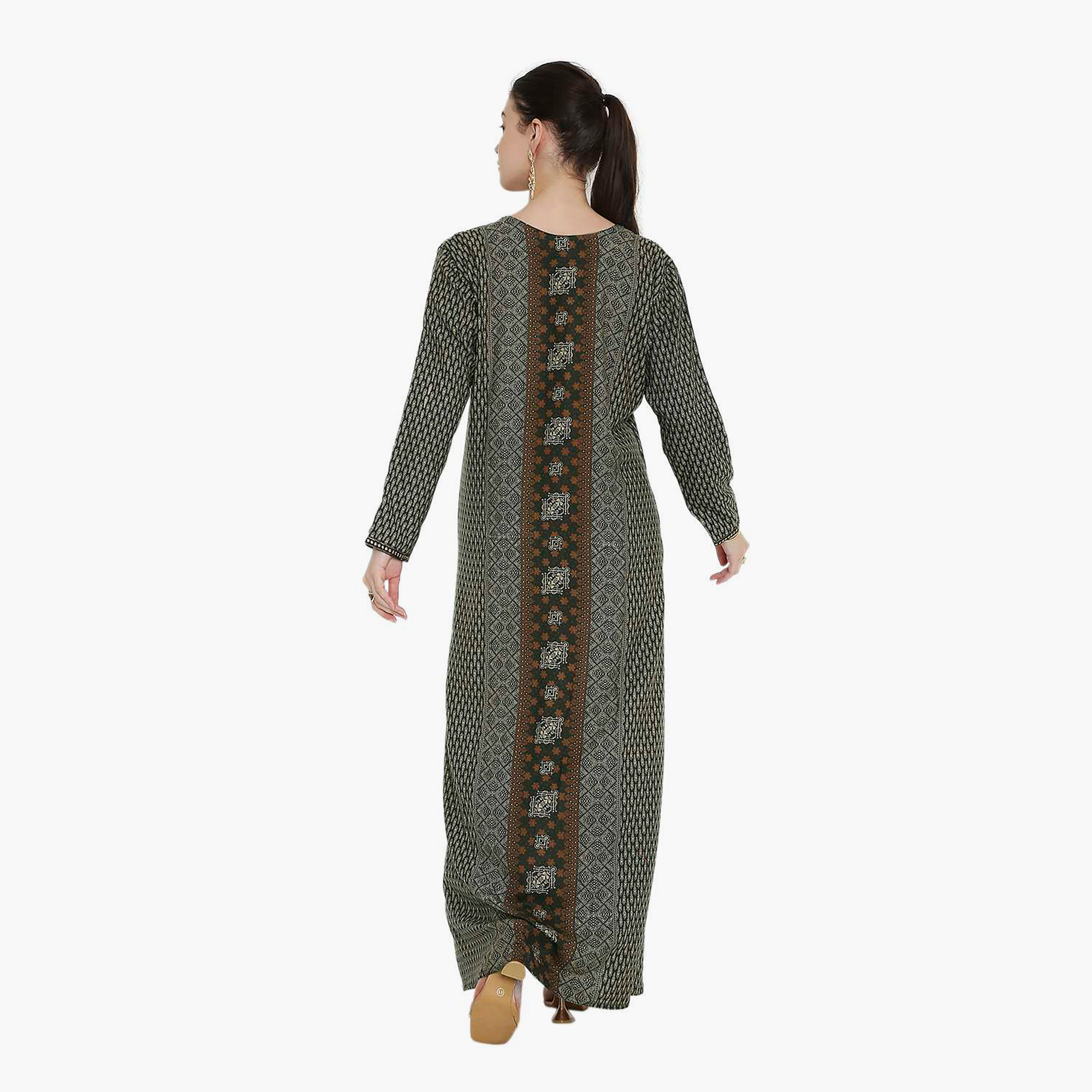 Hana & Sara Geometric Printed and Embroidered Yoke Women's Jalabiya-women-arabicclothing-jalabiyas-image-15