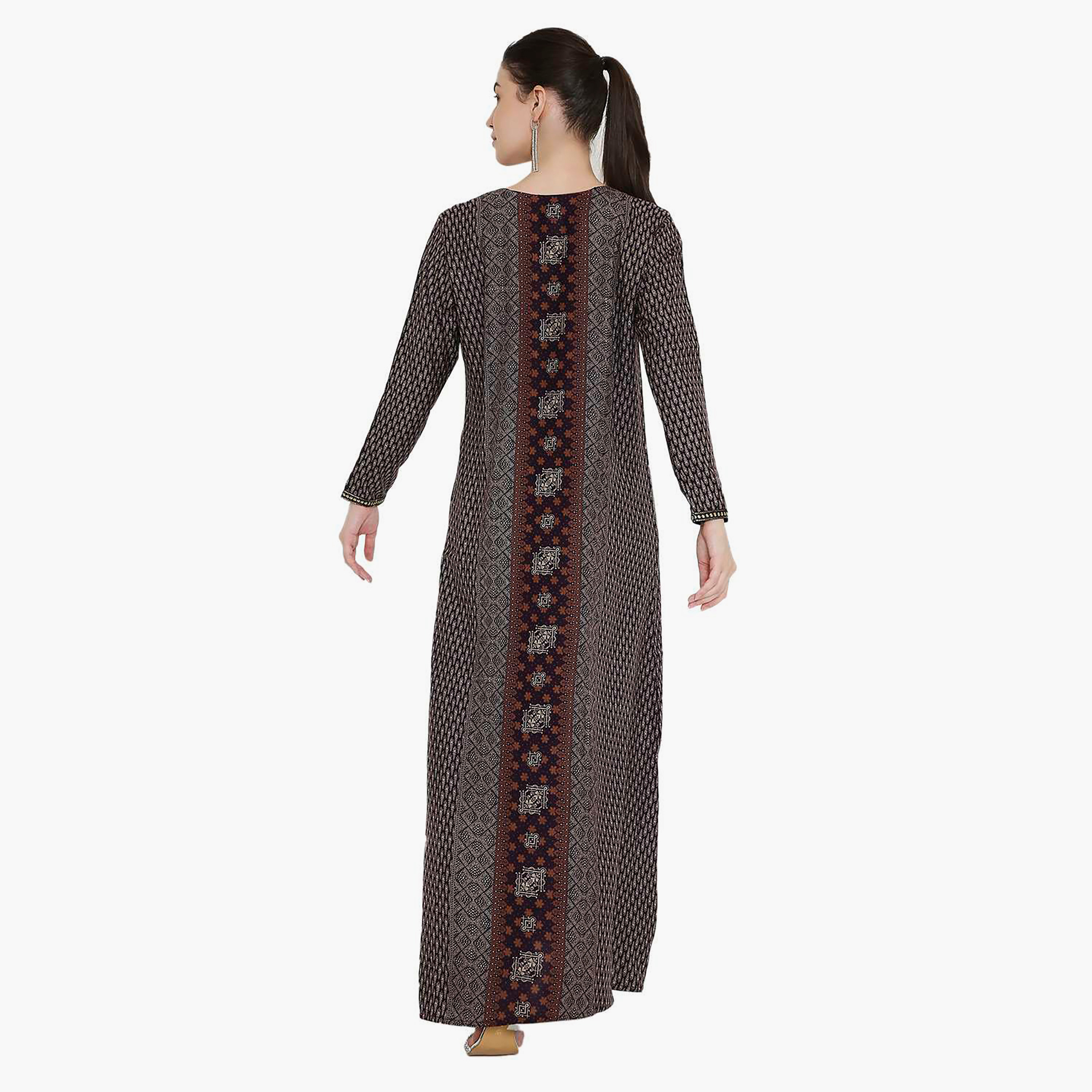 Hana & Sara Geometric Printed and Embroidered Yoke Women's Jalabiya-women-arabicclothing-jalabiyas-image-10