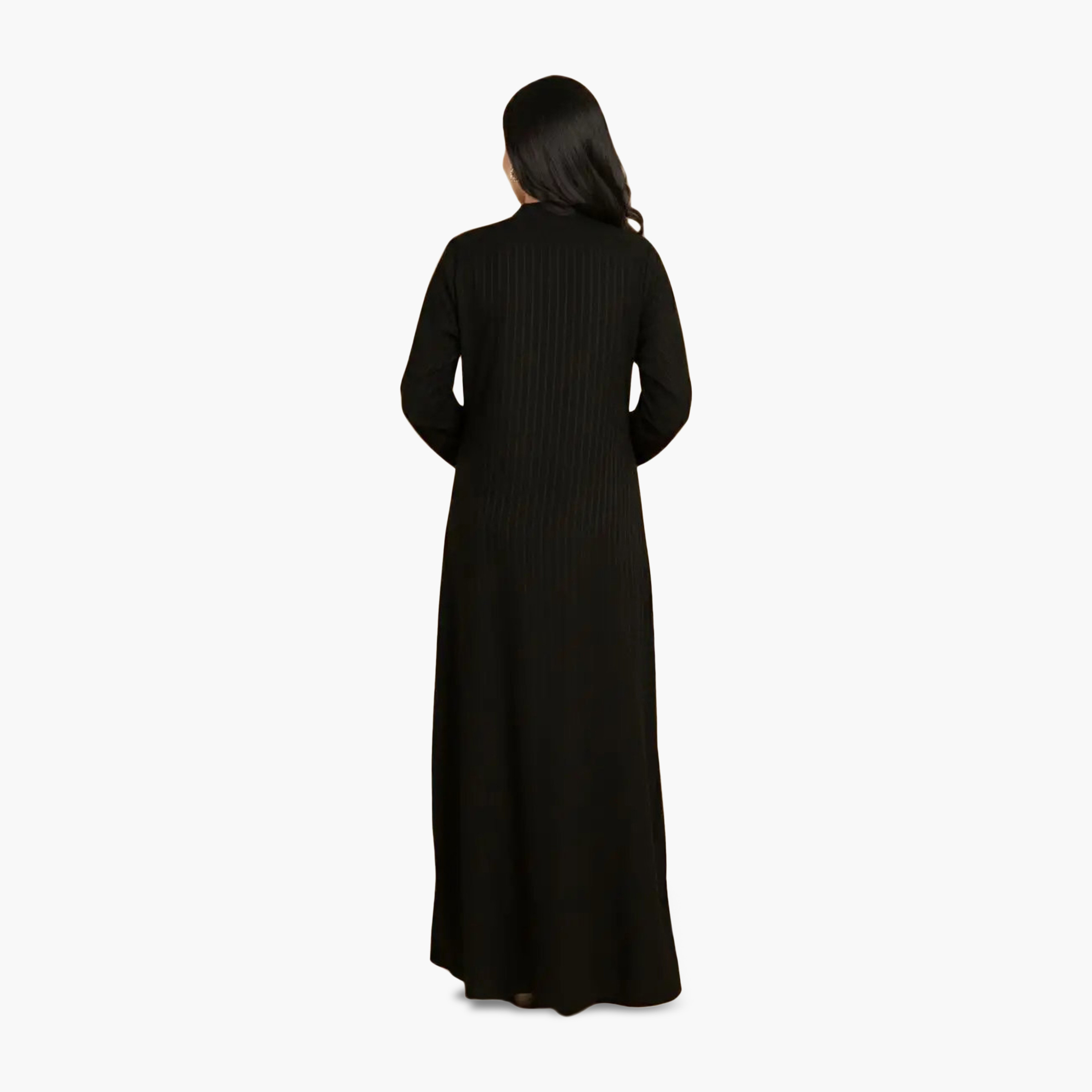 HanaandSara Black Floral Embroidered Mandarin Collar Crepe Women's Evening Abaya-women-arabicclothing-abayas-image-5