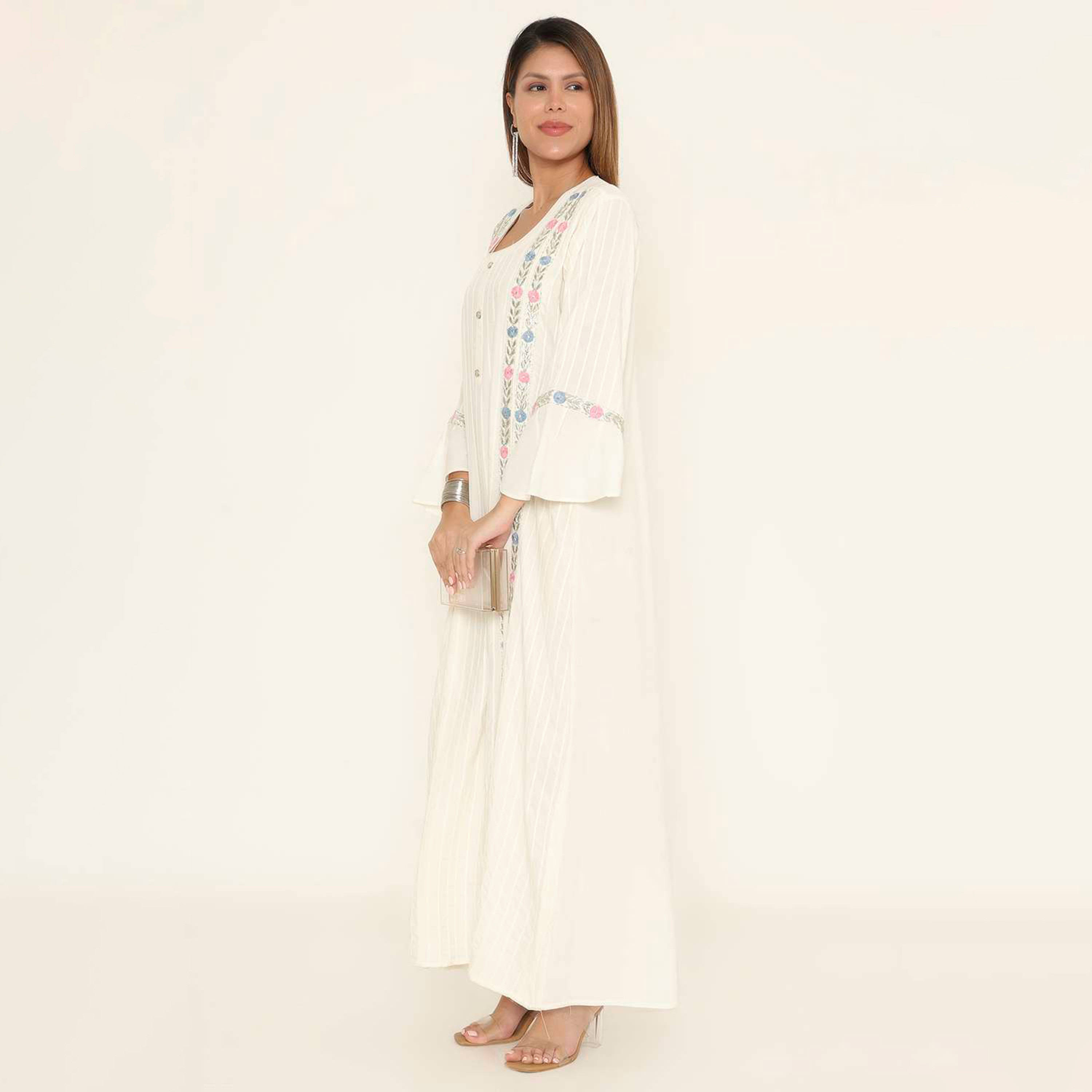 HanaandSara Floral Embroidered Square Neck Bell Sleeves Women's Evening Jalabiya-women-arabicclothing-jalabiyas-image-3