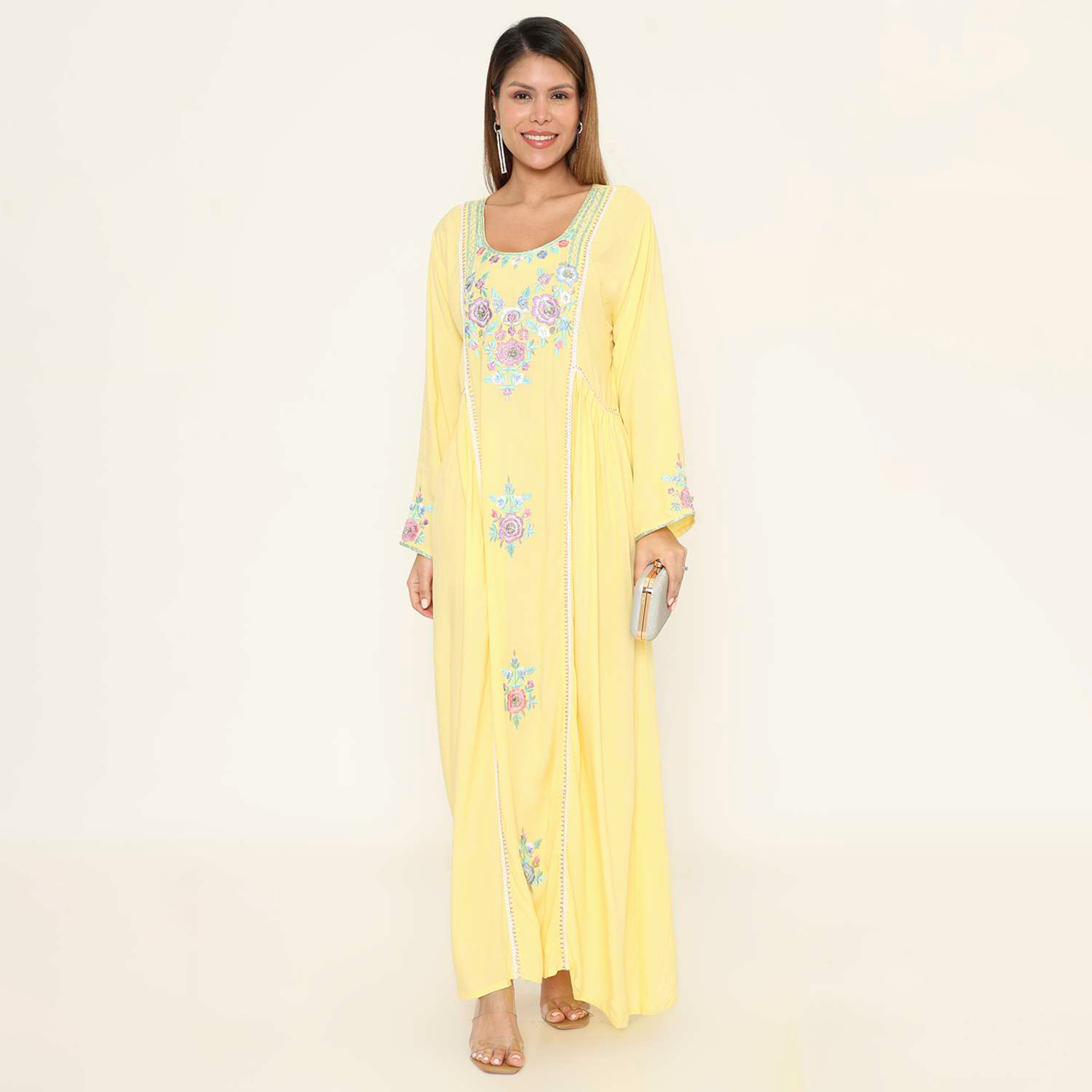 HanaandSara Floral Embroidered Women's Evening Jalabiya-women-arabicclothing-jalabiyas-image-1