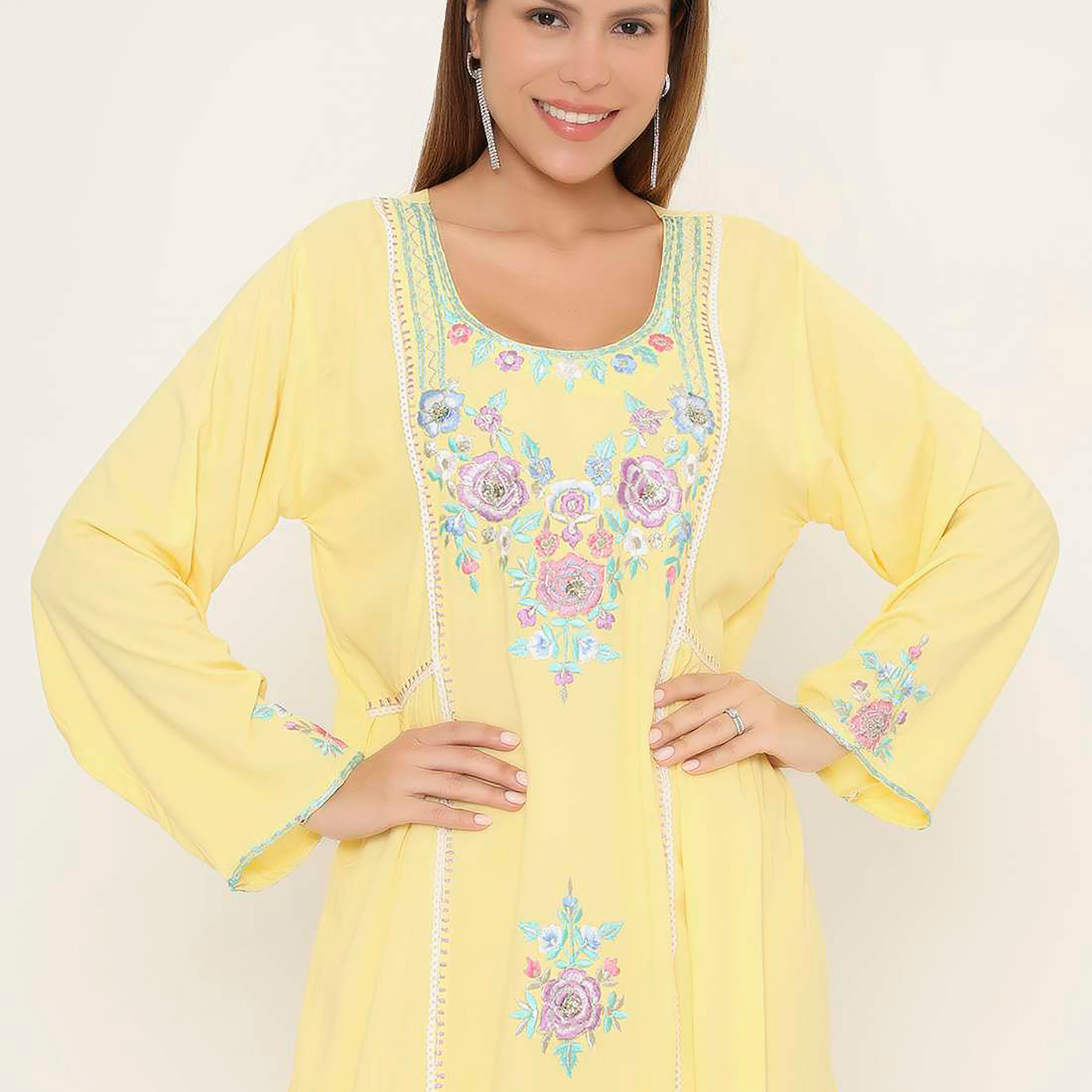 HanaandSara Floral Embroidered Women's Evening Jalabiya-women-arabicclothing-jalabiyas-image-2