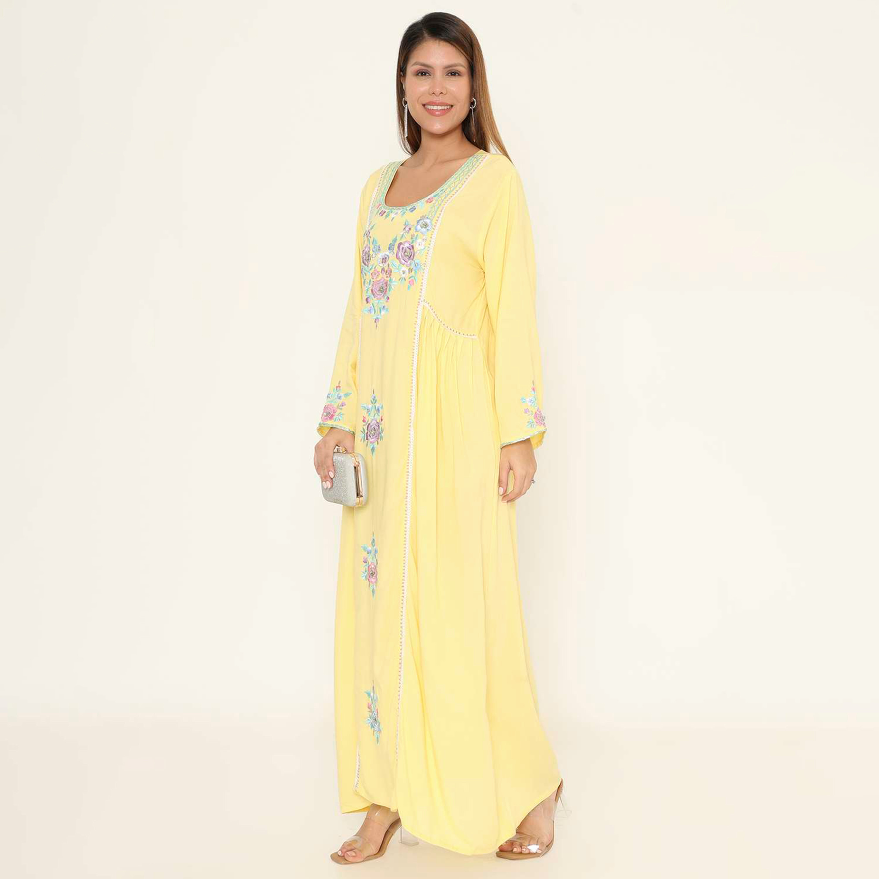 HanaandSara Floral Embroidered Women's Evening Jalabiya-women-arabicclothing-jalabiyas-image-3
