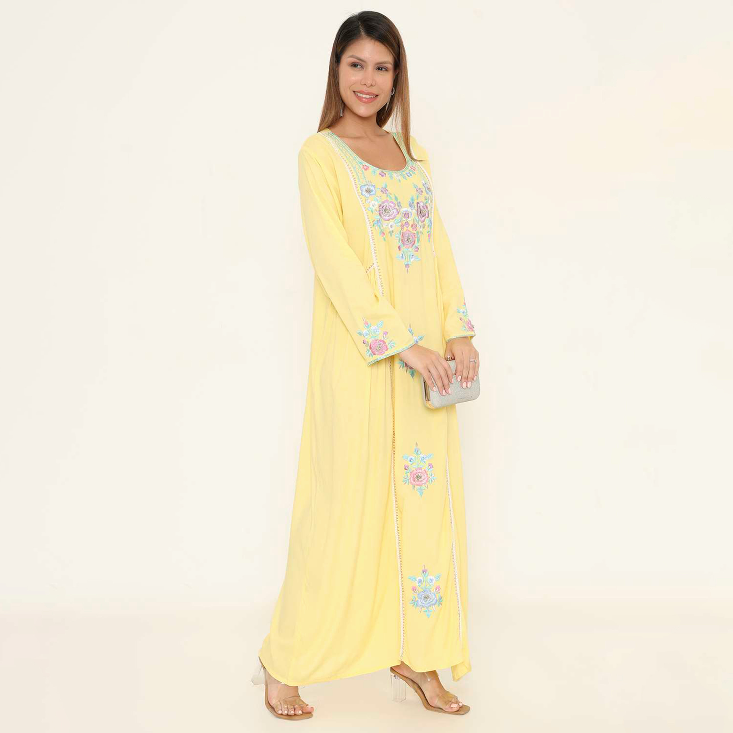 HanaandSara Floral Embroidered Women's Evening Jalabiya-women-arabicclothing-jalabiyas-image-4