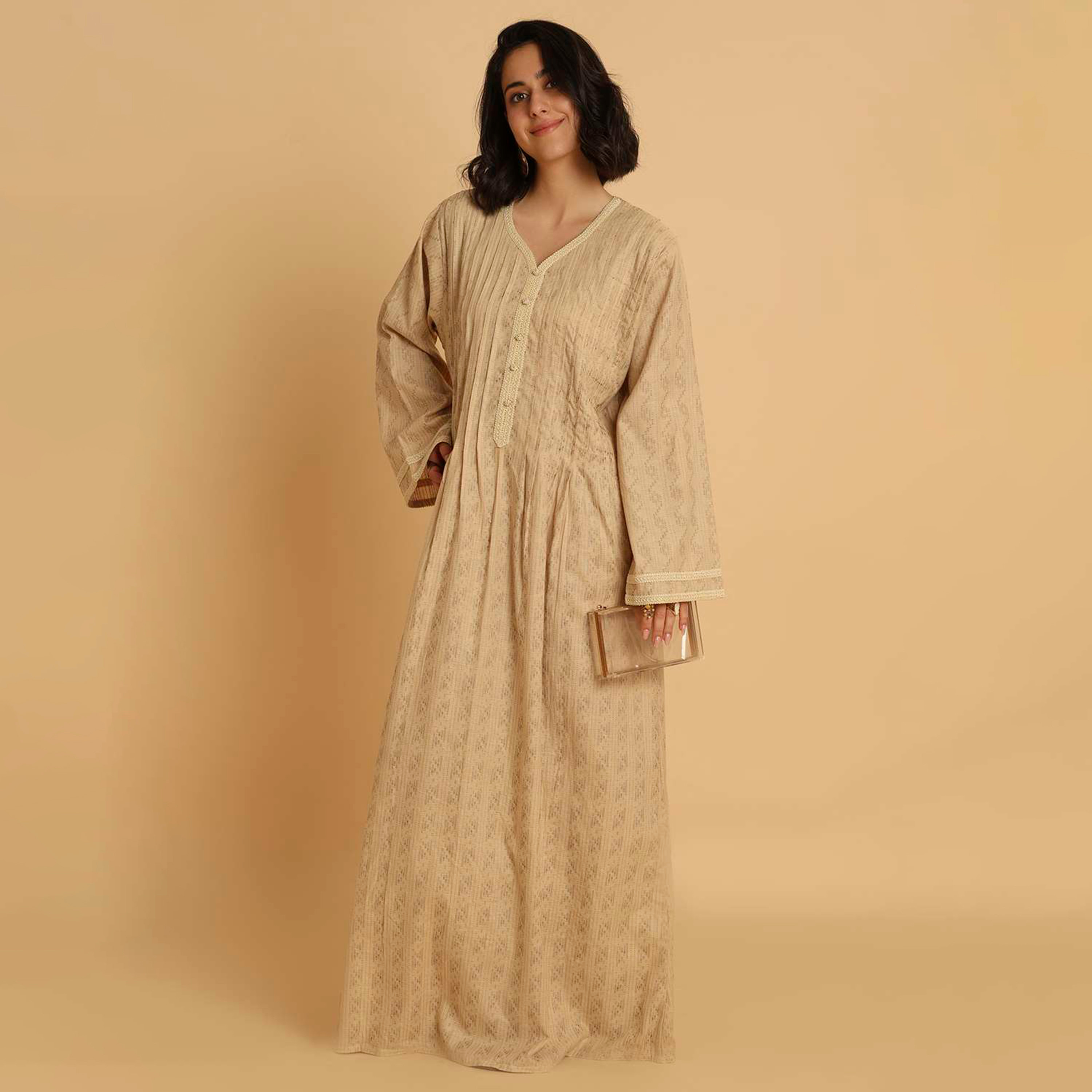HanaandSara Pintuck Detailed Wide Sleeves Women's Casual Jalabiya-women-arabicclothing-jalabiyas-image-6