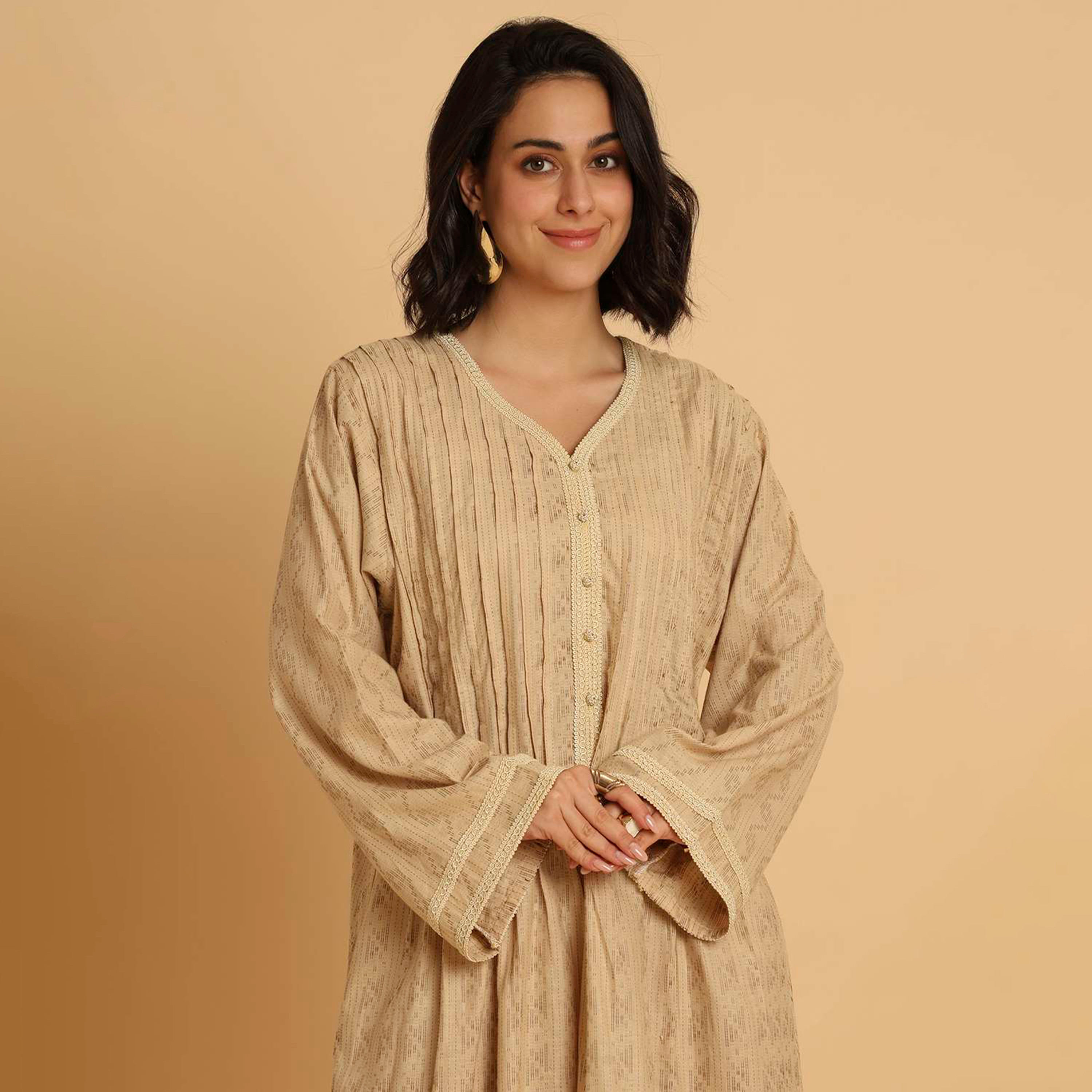 HanaandSara Pintuck Detailed Wide Sleeves Women's Casual Jalabiya-women-arabicclothing-jalabiyas-image-7