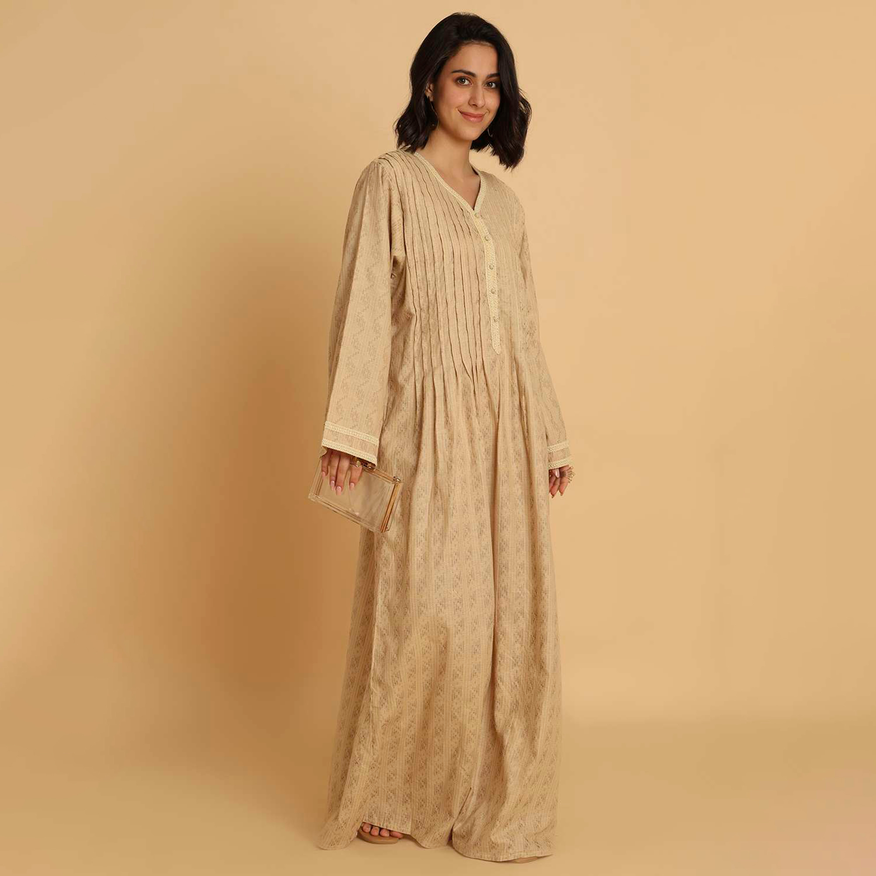 HanaandSara Pintuck Detailed Wide Sleeves Women's Casual Jalabiya-women-arabicclothing-jalabiyas-image-8