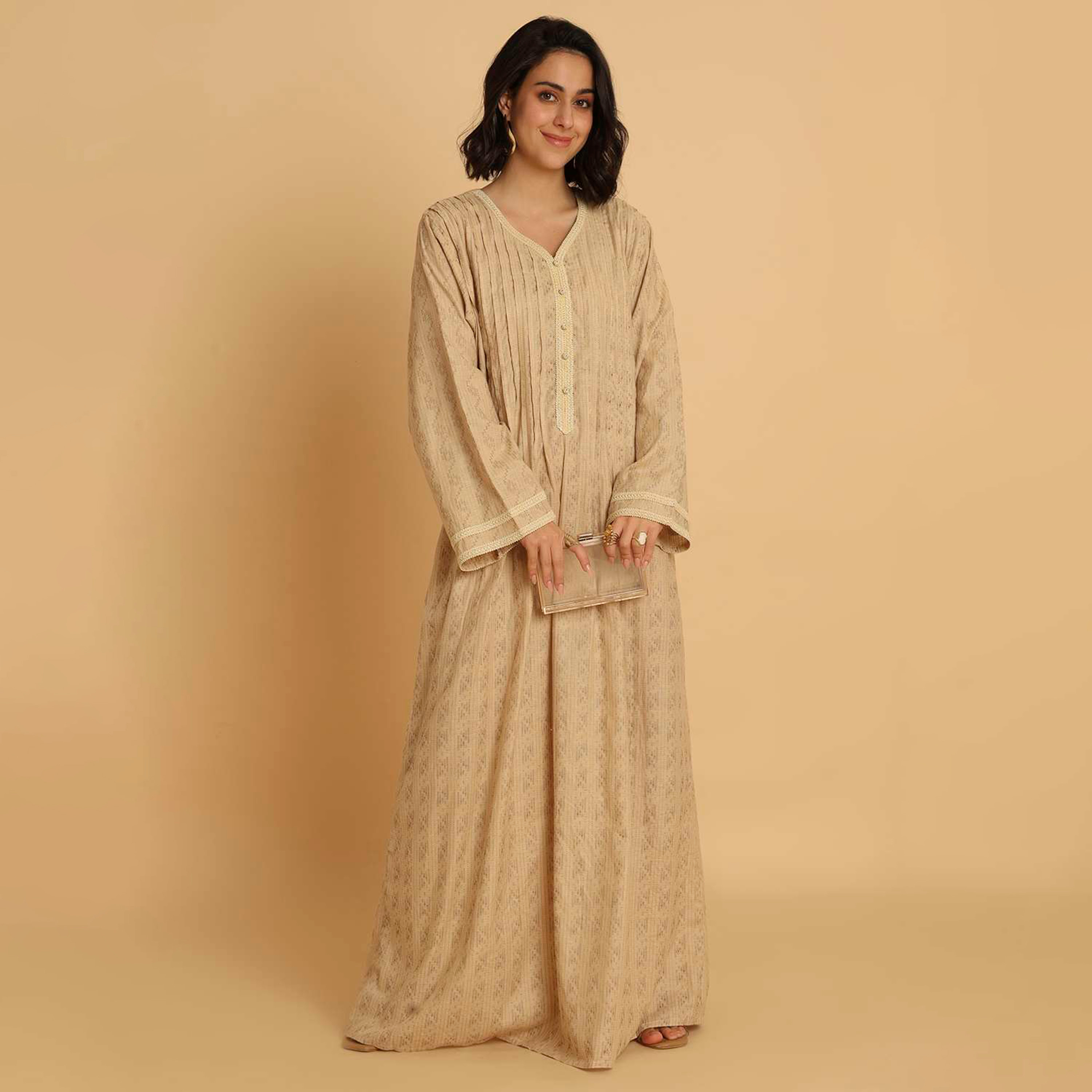 HanaandSara Pintuck Detailed Wide Sleeves Women's Casual Jalabiya-women-arabicclothing-jalabiyas-image-9