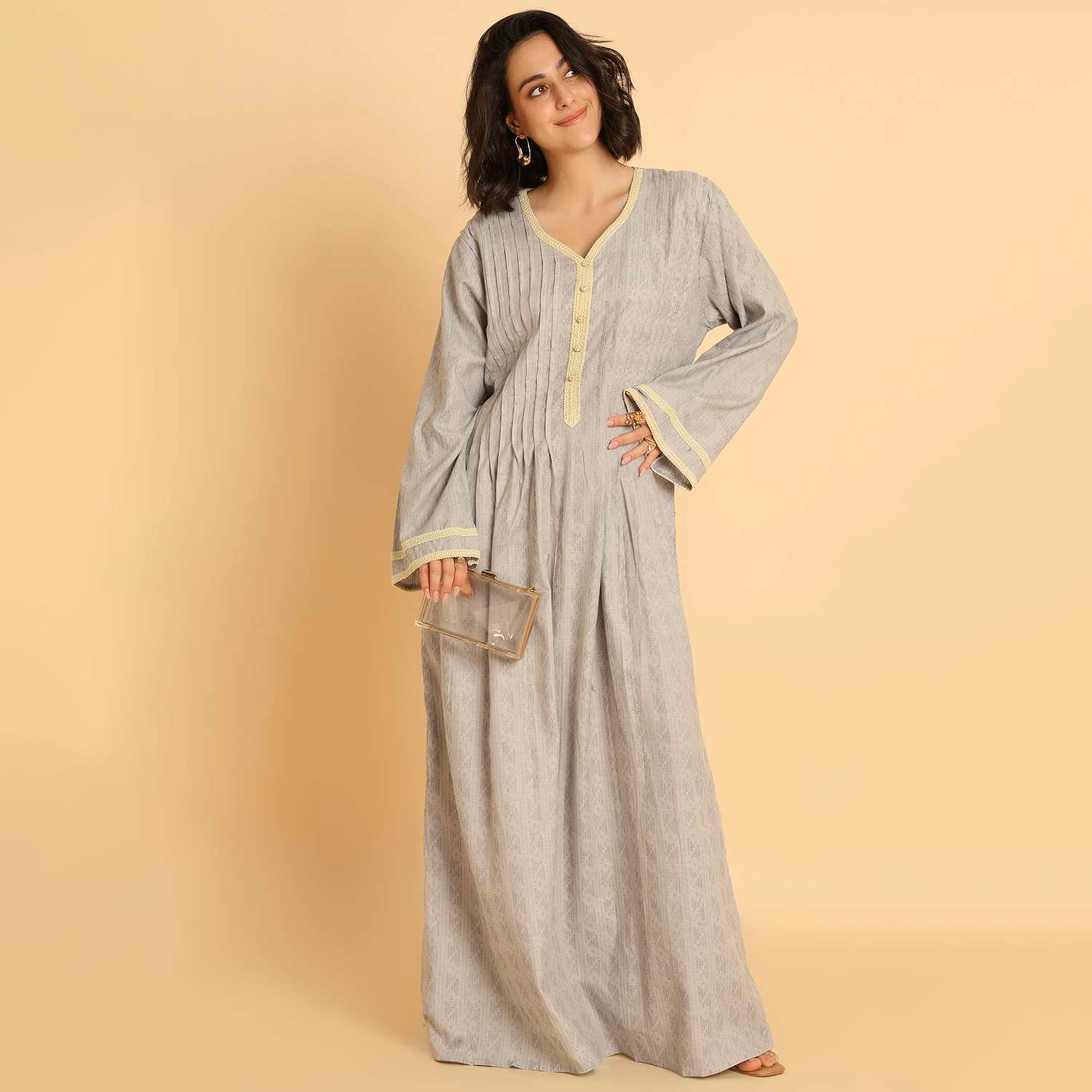 HanaandSara Pintuck Detailed Wide Sleeves Women's Casual Jalabiya-women-arabicclothing-jalabiyas-image-11